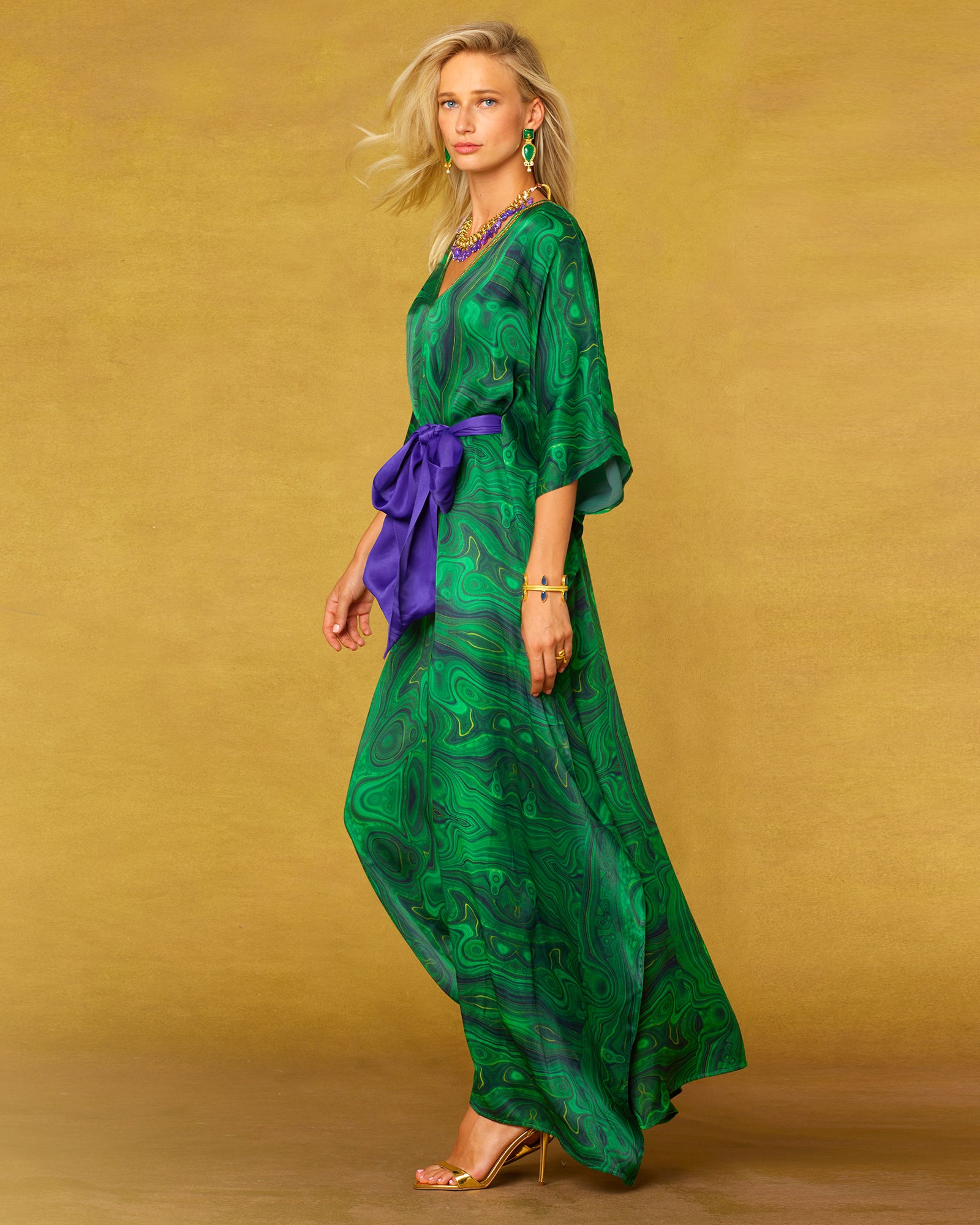 NicoBlu Regina Belted Silk Kaftan in Precious Malachite Plus NicoBlu Regina Belted Silk Kaftan in Precious Malachite Plus