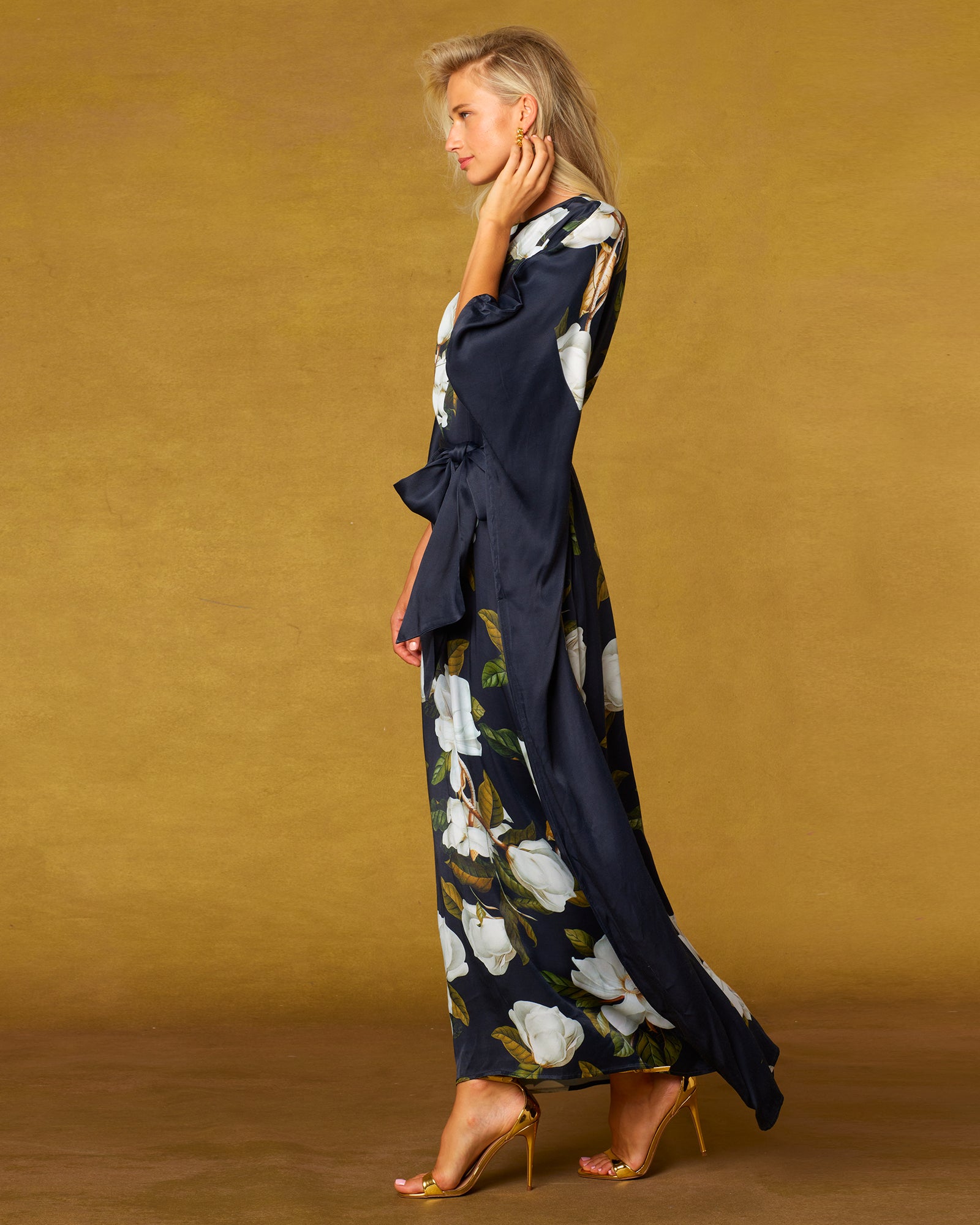 Camellia Belted Silk Kaftan-Side view