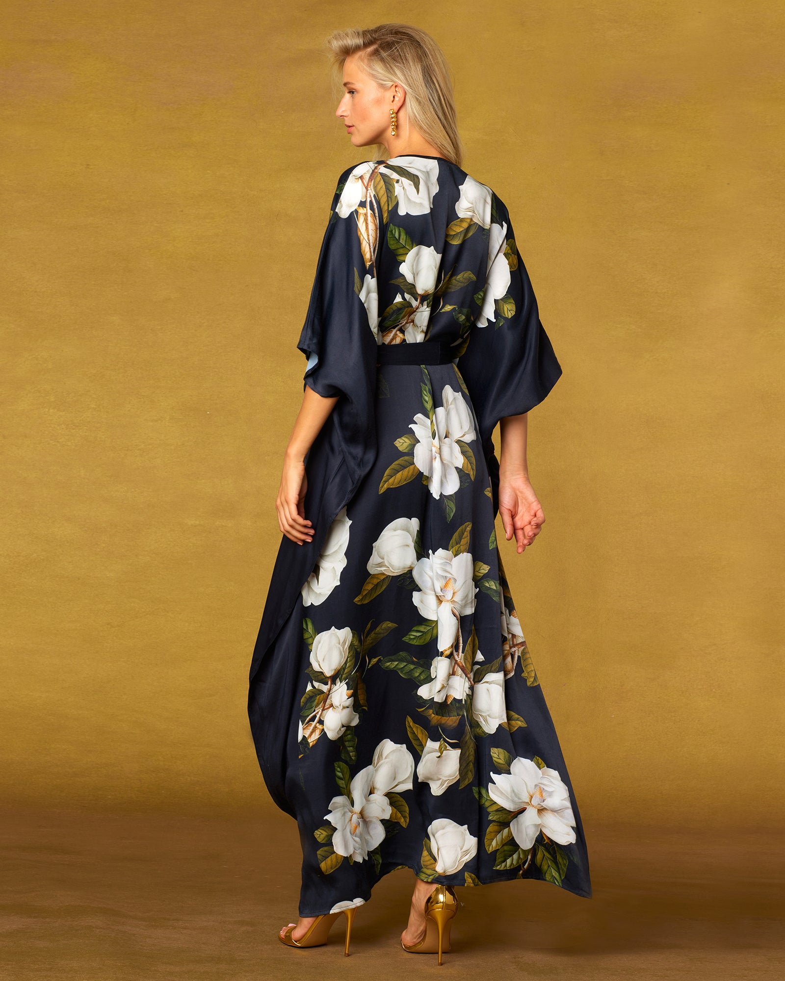 Camellia Belted Silk Kaftan-Back view