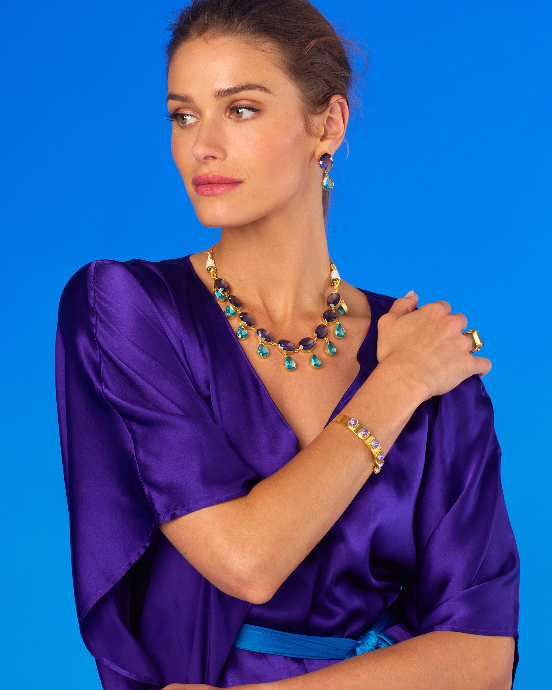 Alessandra Belted Silk Kaftan in Royal Purple