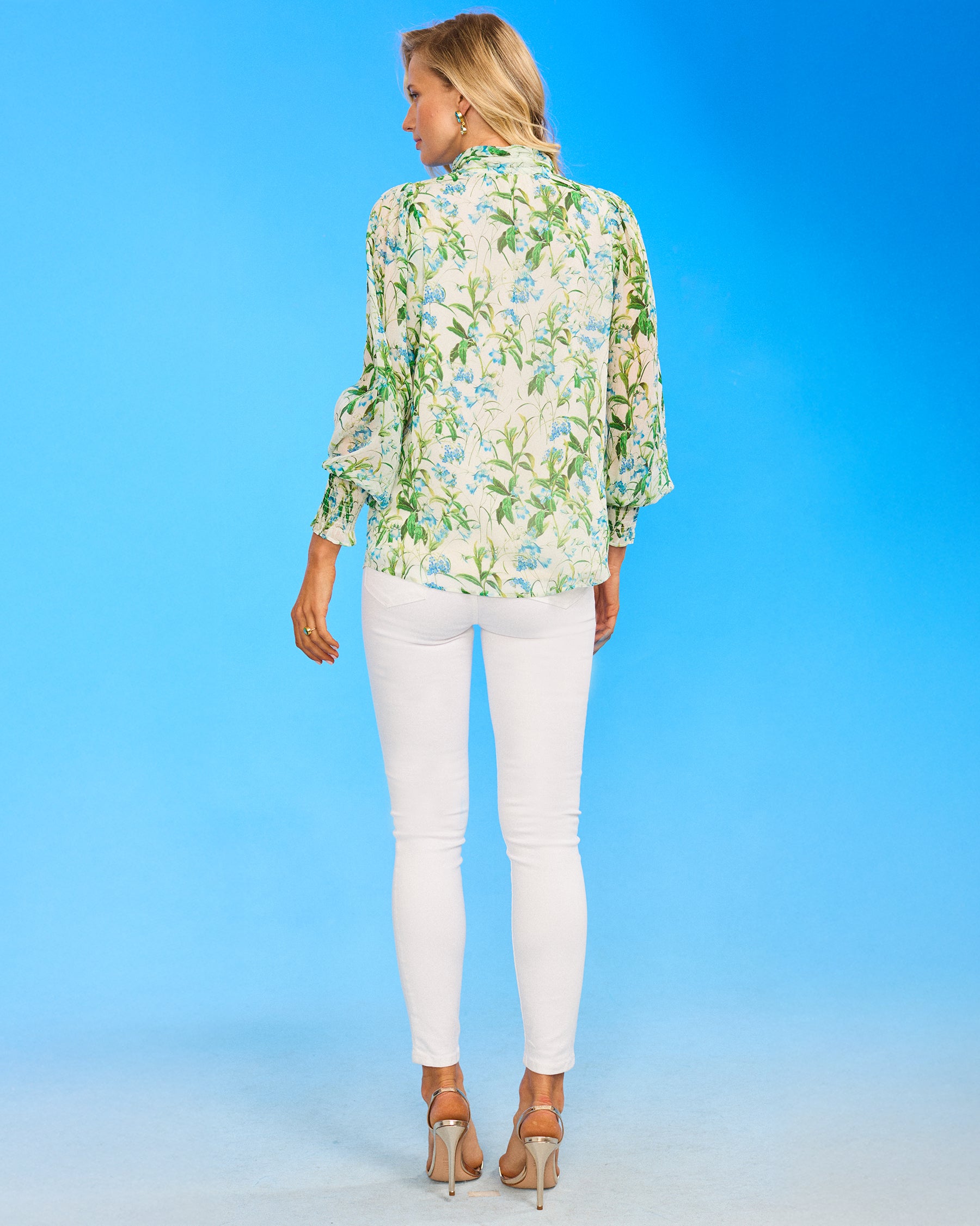 Amelia Crinkle Chiffon Blouse in Meadow Reverie back view