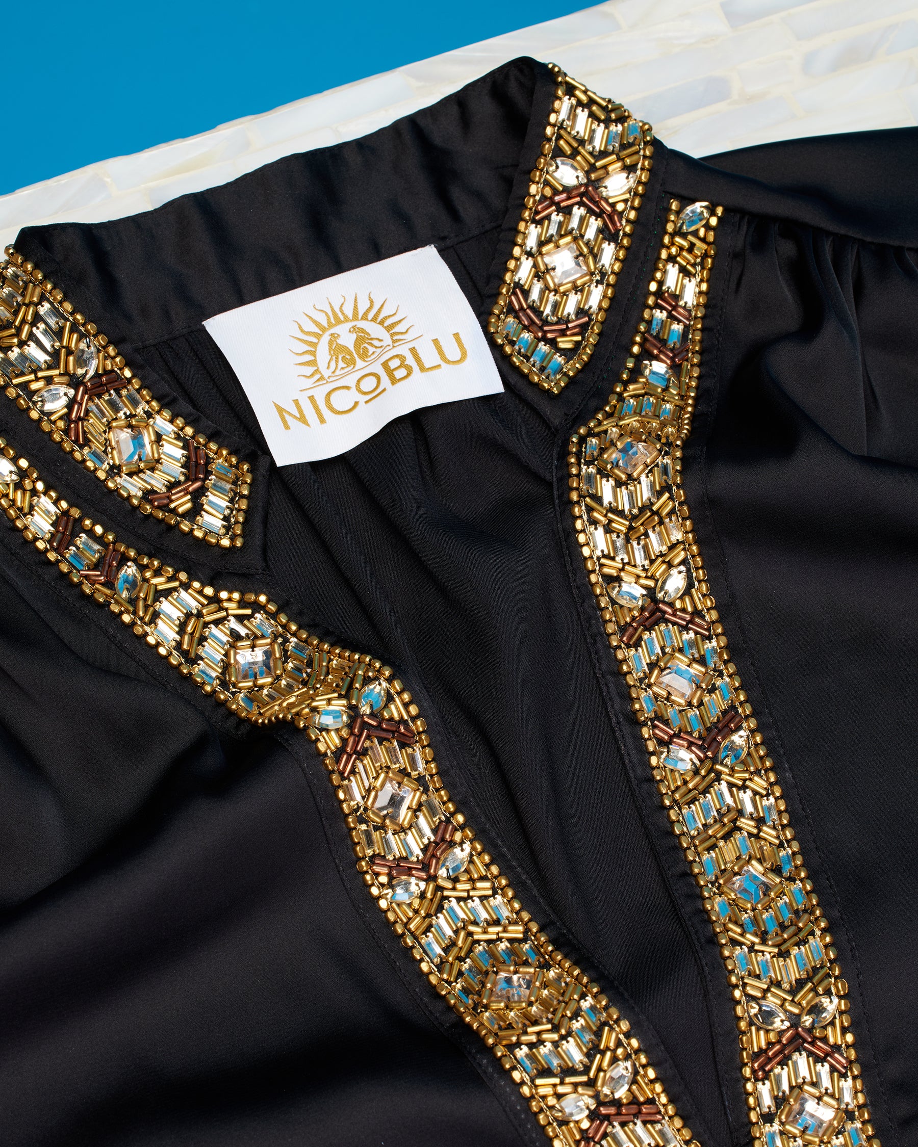 Anastasia Blouse in Black and Art Deco Embellishment=Embellishment Detail