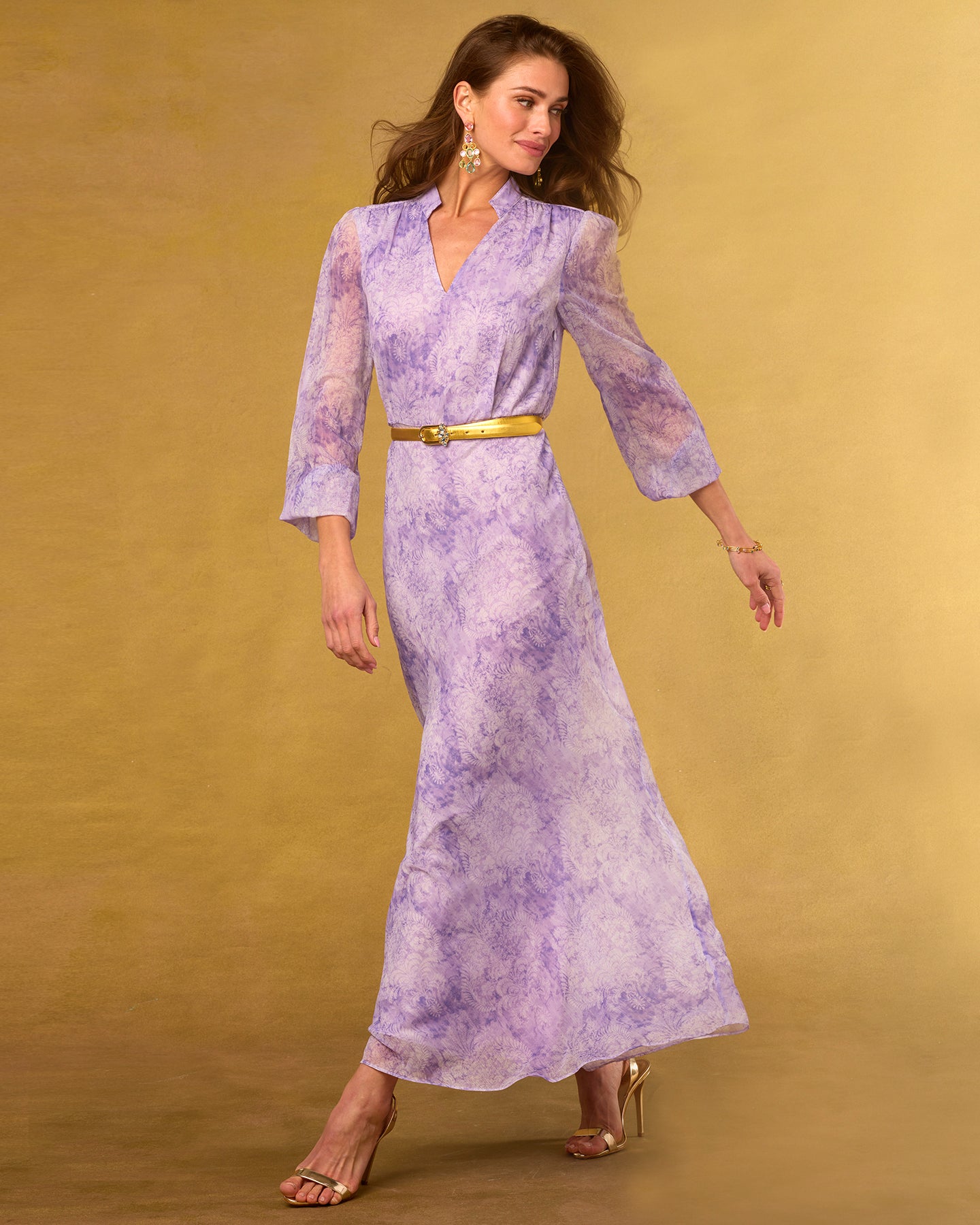 Anastasia Chiffon Dress in Antique Damask Lavender side view