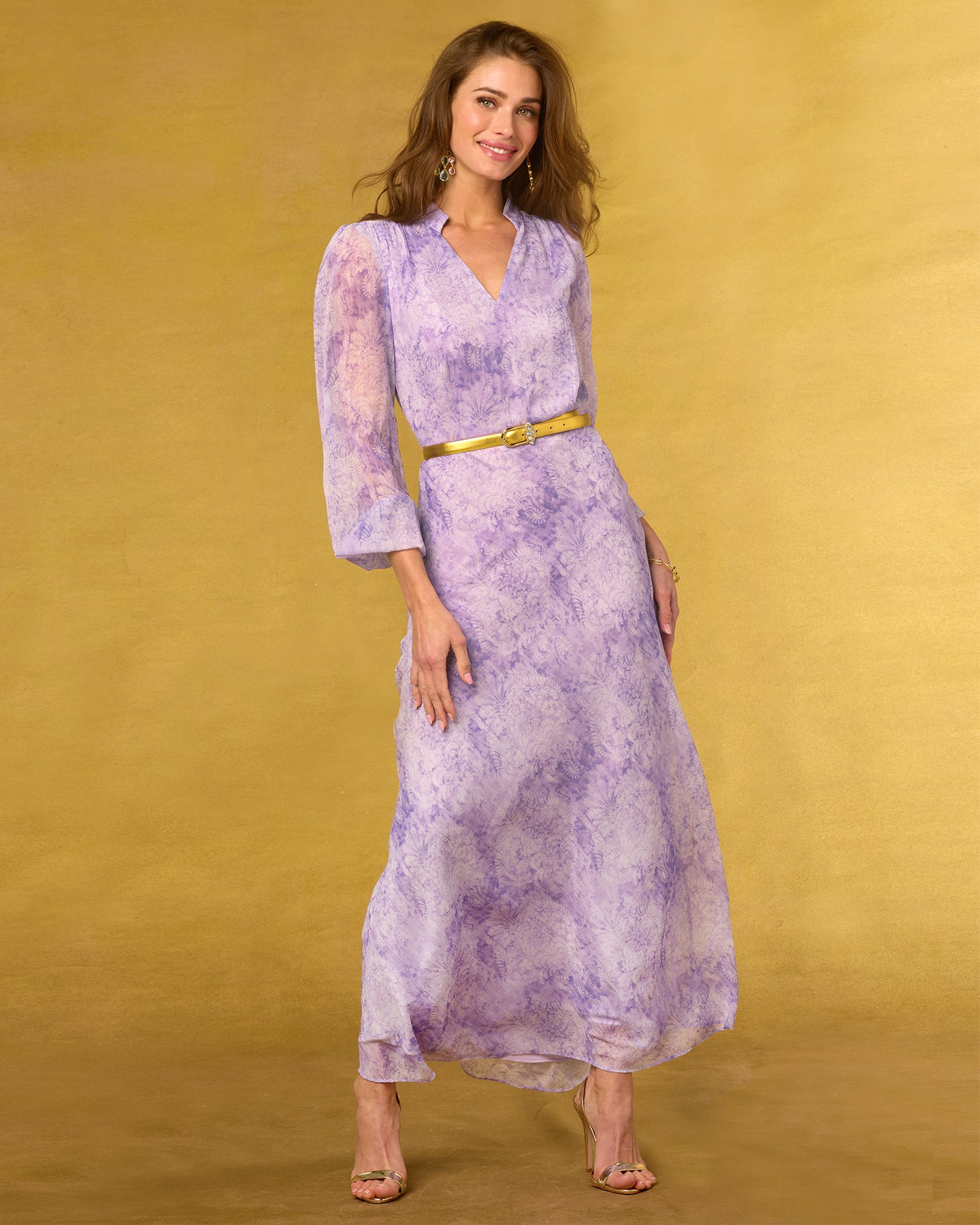 Anastasia Chiffon Dress in Antique Damask Lavender