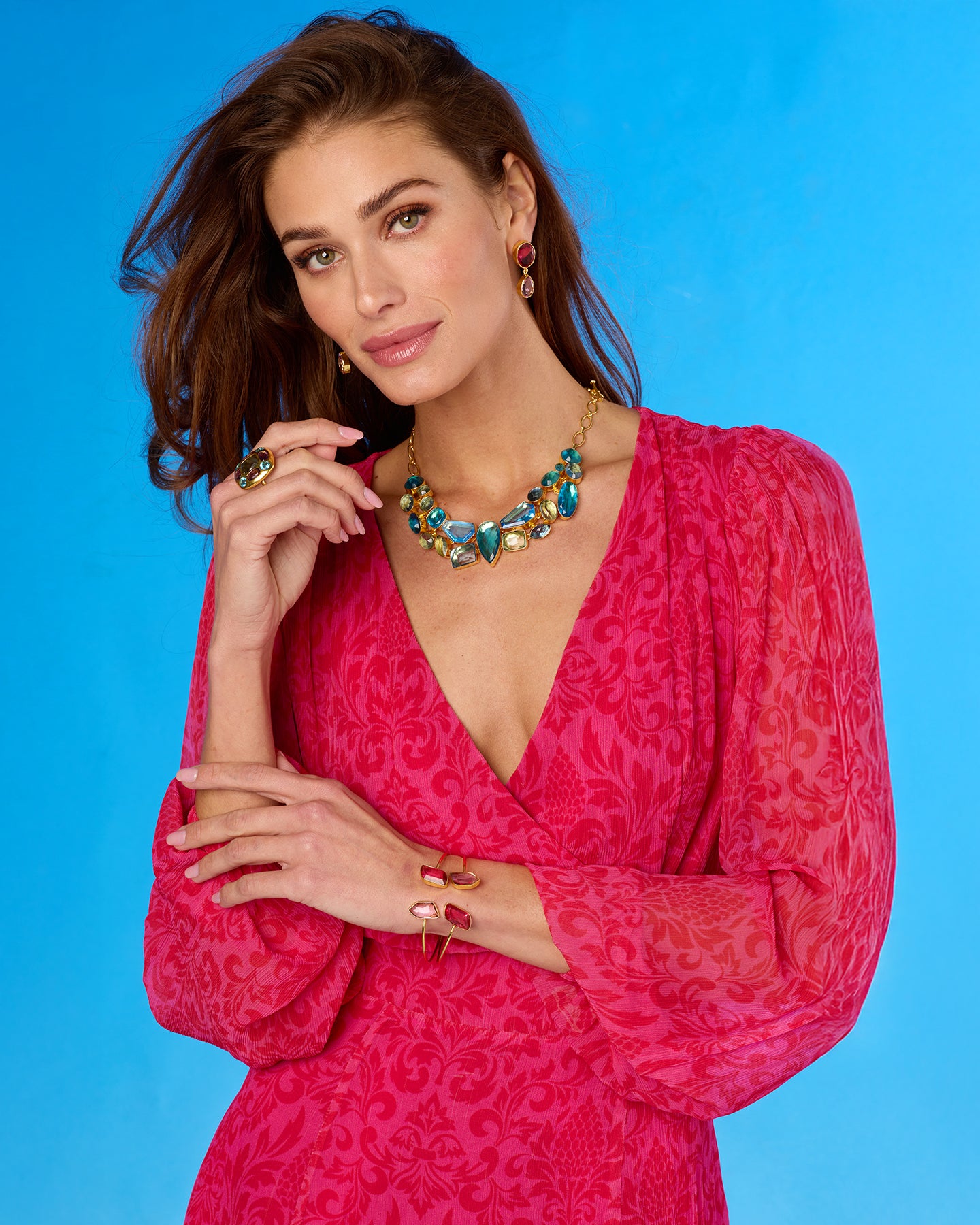 Angelina Chiffon Dress in Magenta Baroque Pineapple