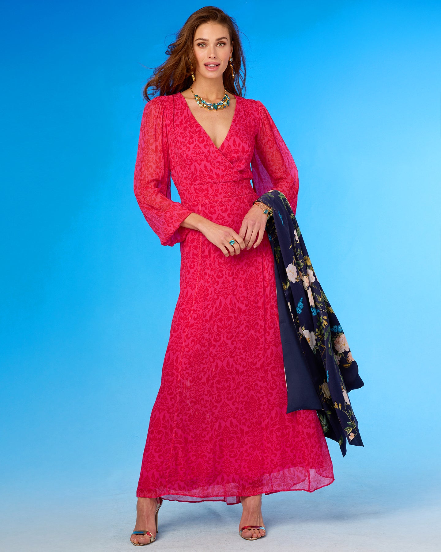 Angelina Chiffon Dress in Magenta Baroque Pineapple