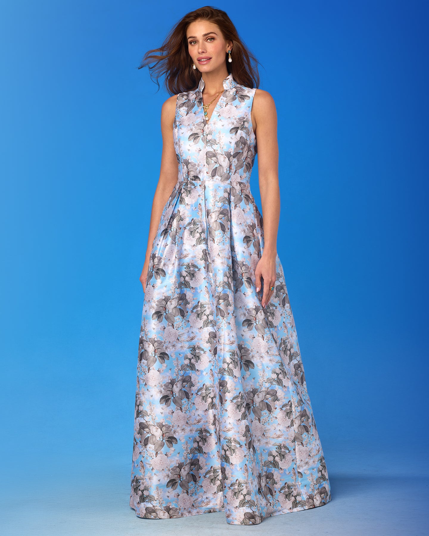 Aria Gown in Blue Mist Blossoms