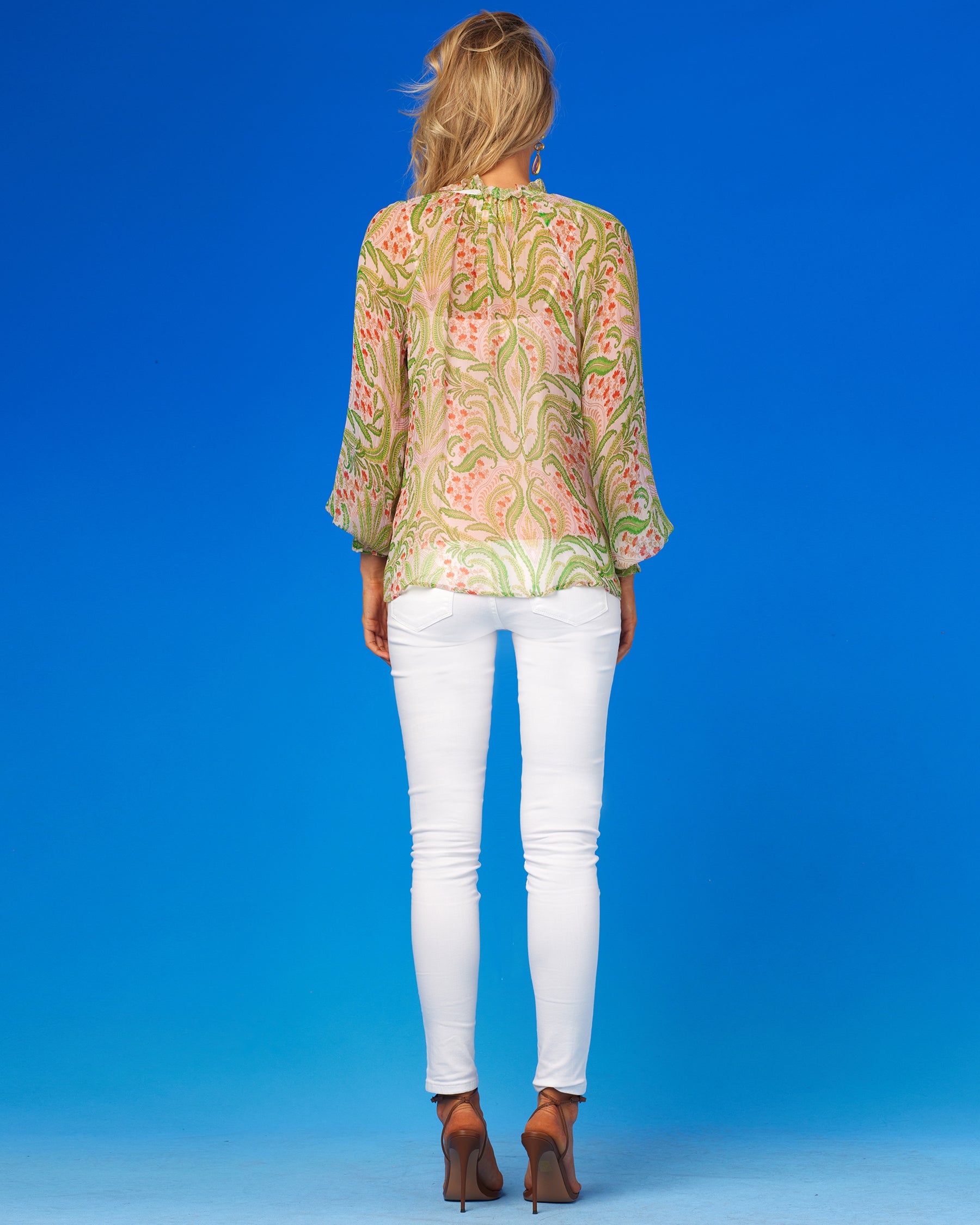 Artemisia Chiffon Peasant Blouse in Delicate Ferns-Back View