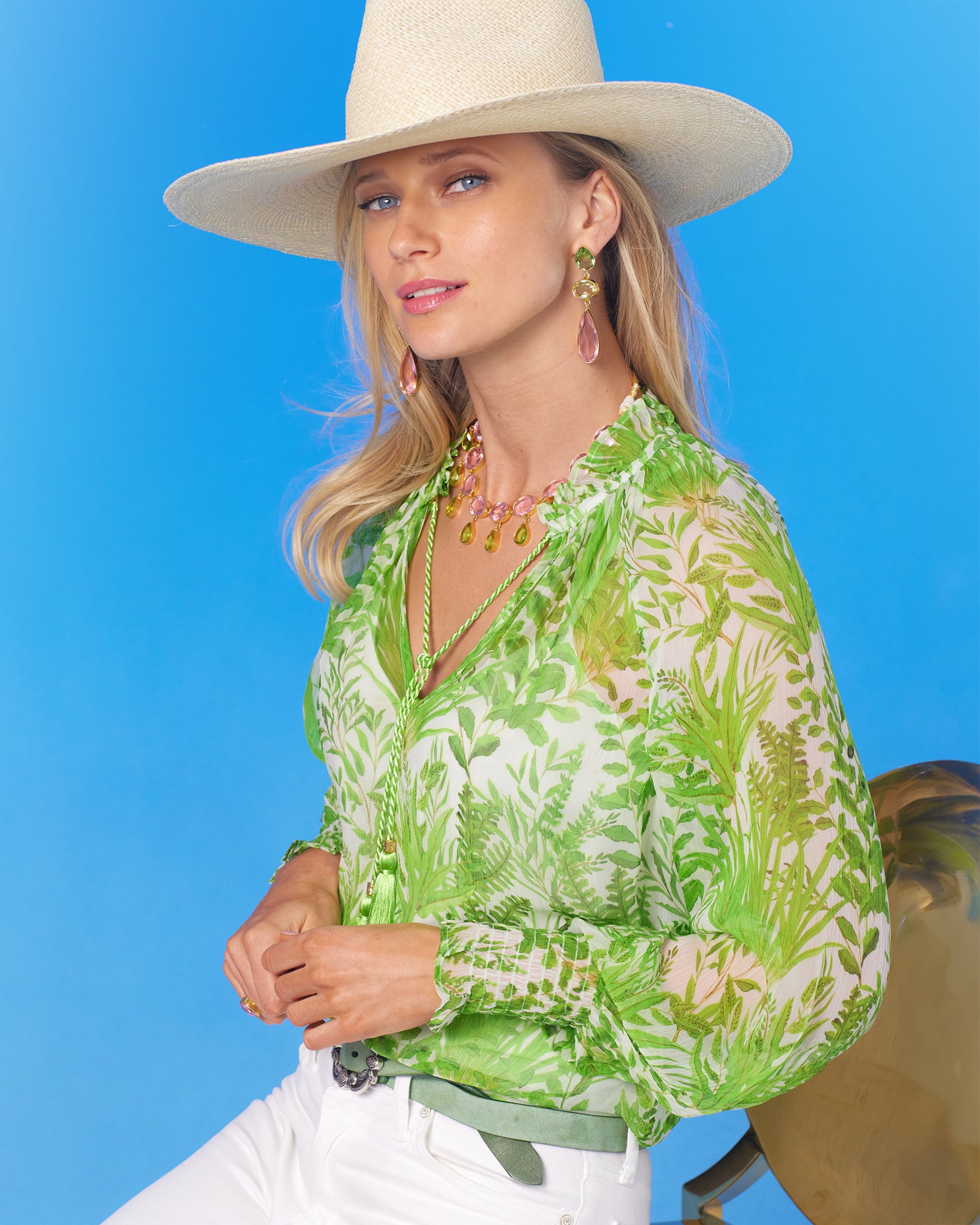 Artemisia Crinkle Chiffon Blouse in Delicate Greenery-Sitting