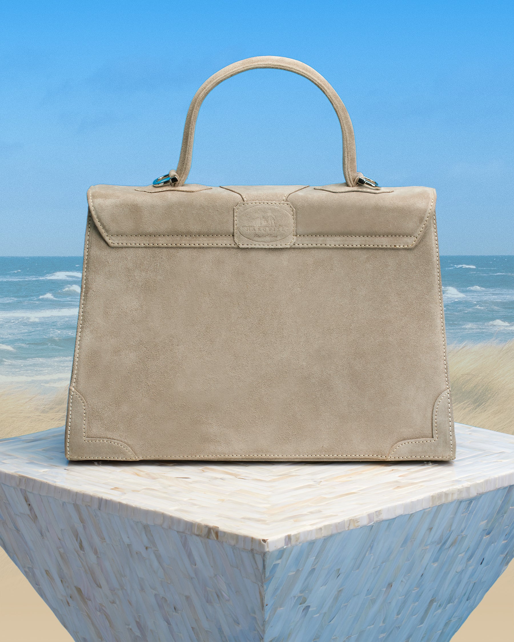 Marquise Paris Recontre Équestre Top Handle Shoulder Bag in Sand-Back View