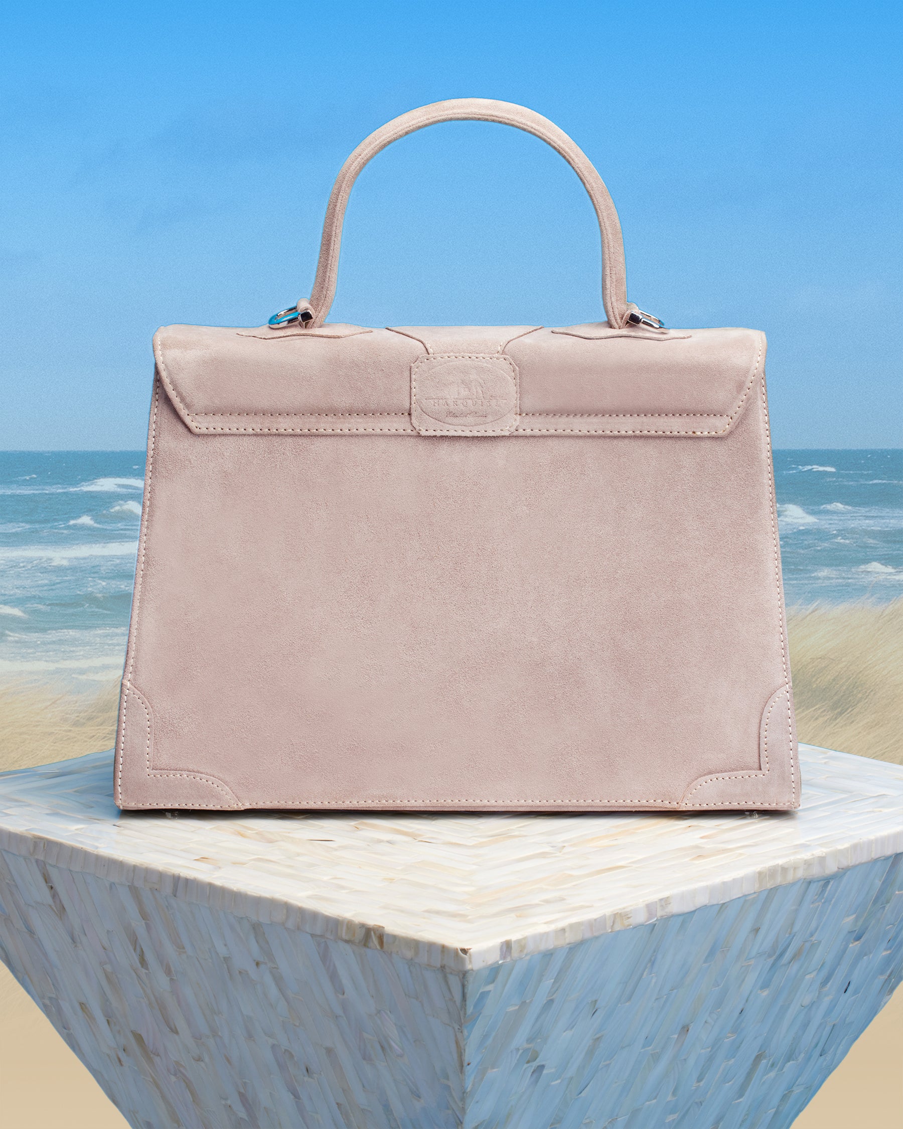 Marquise Paris Recontre Équestre Top Handle Shoulder Bag in Pastel Pink-Back View