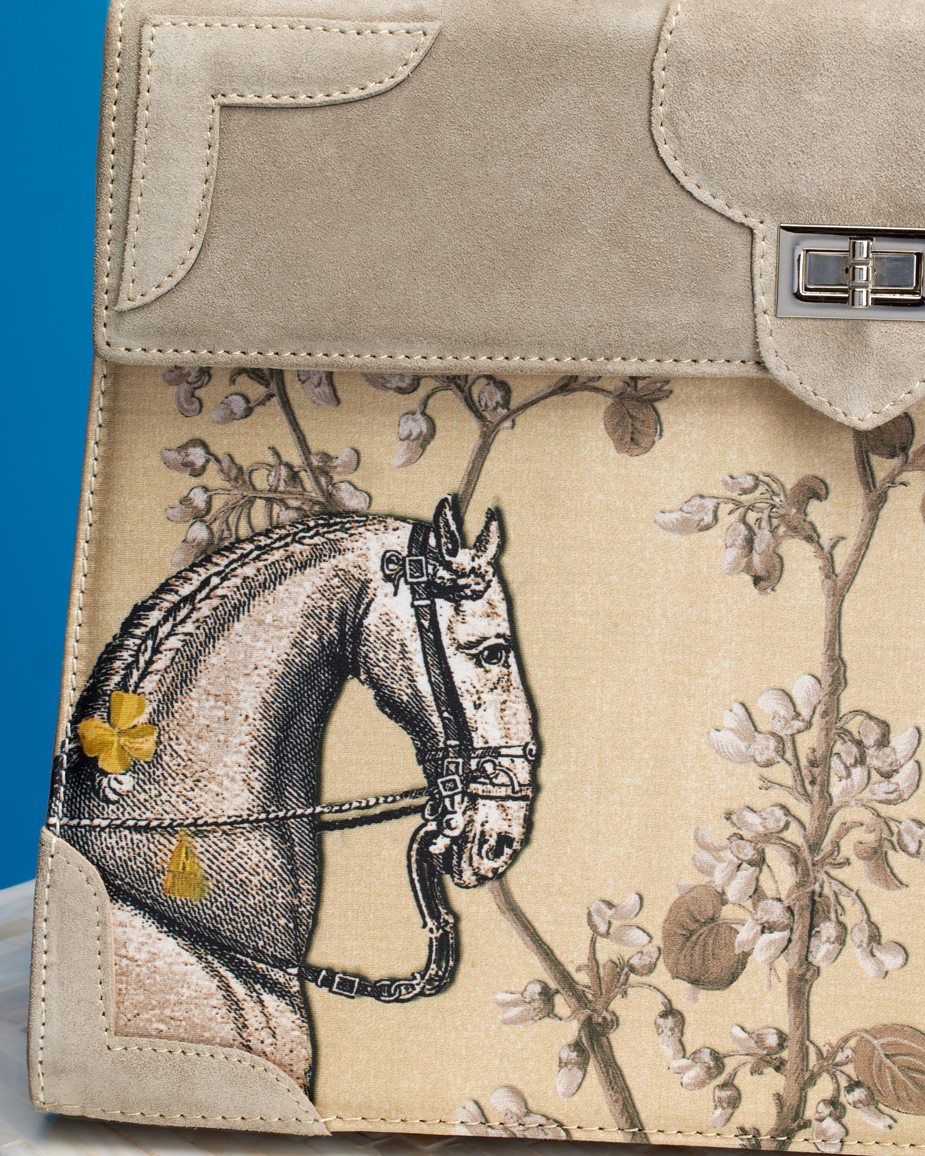 Marquise Paris Recontre Équestre Top Handle Shoulder Bag in Sand-Detail View