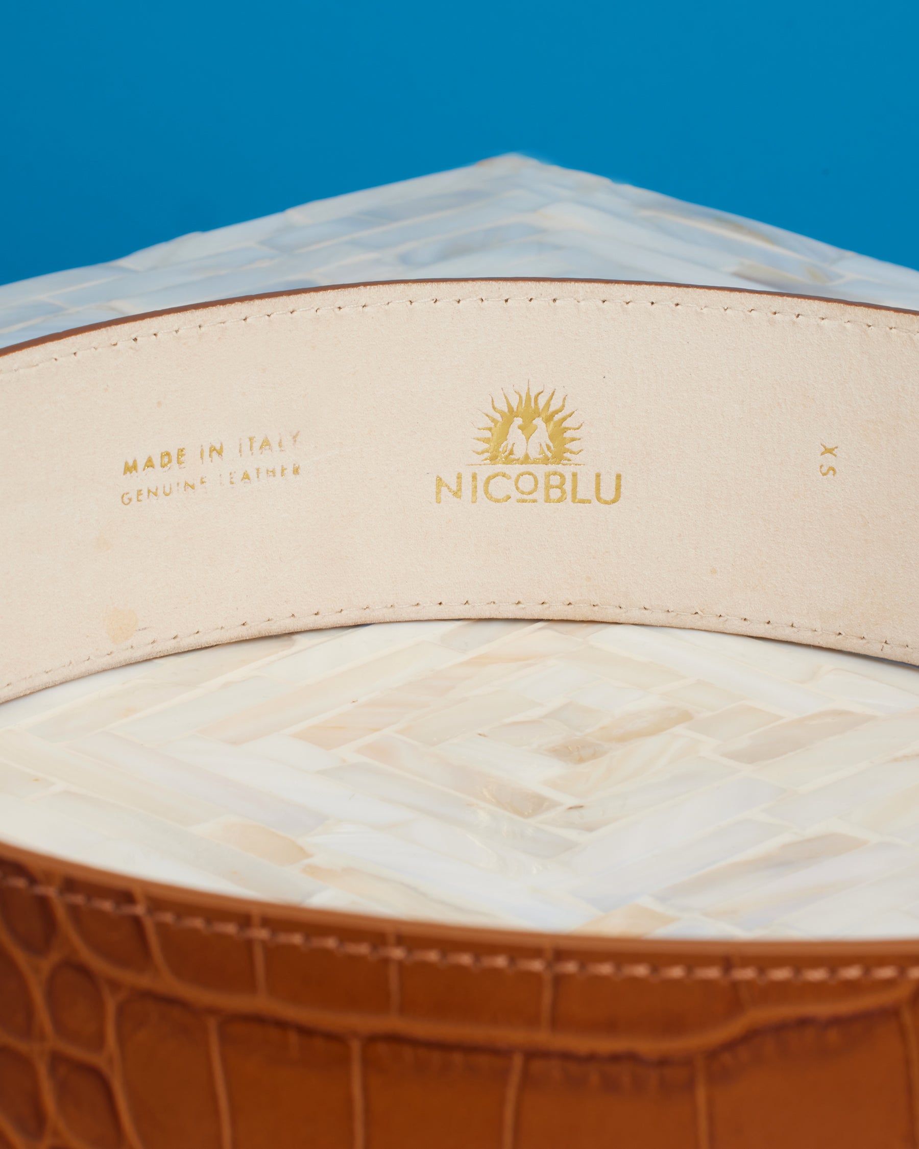 Thornton Wide Leather Belt in Croc-Embossed Honey Tan