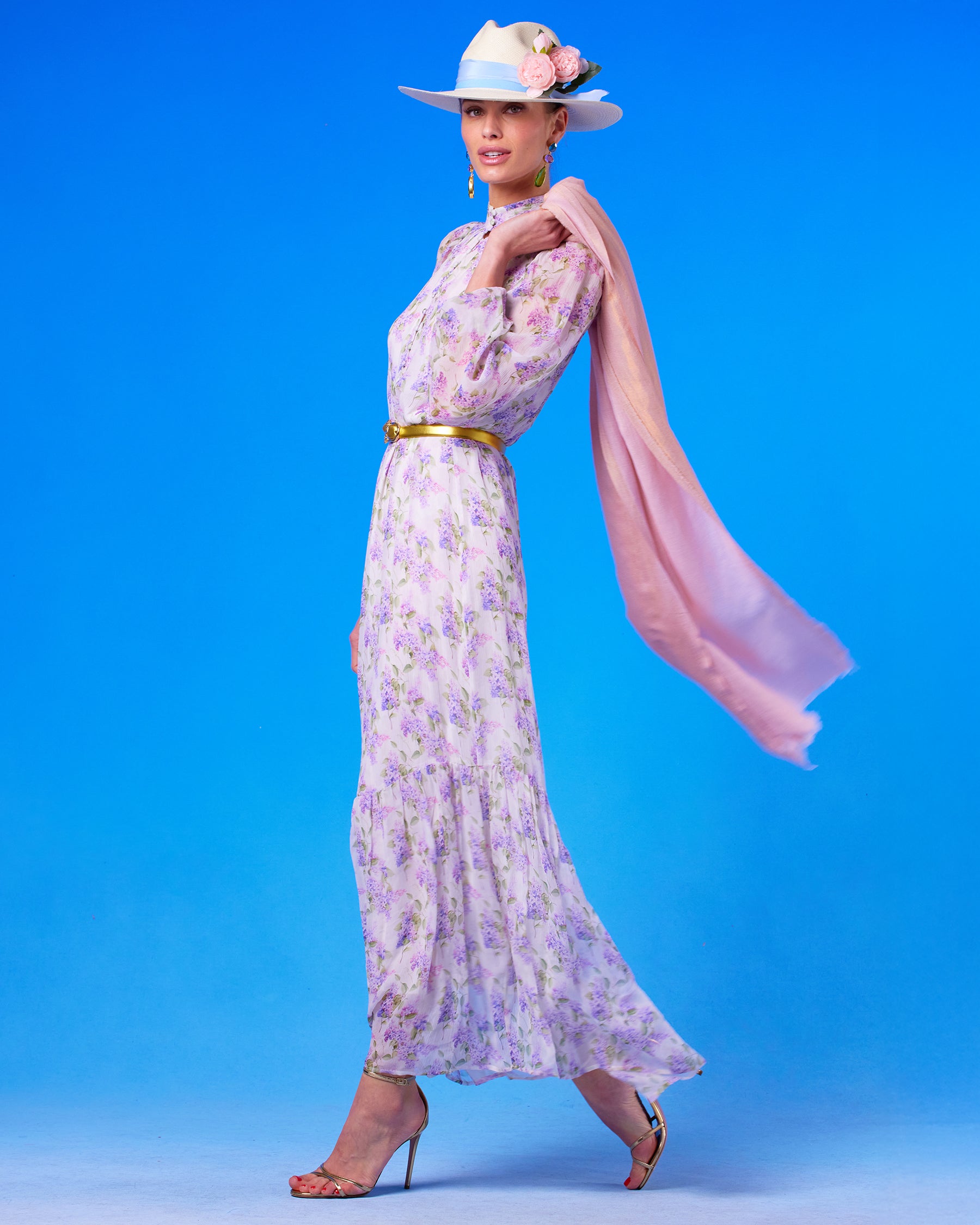 Elisa Reversible Pashmina Stole/Scarf in Gold Shimmer Blush Pink