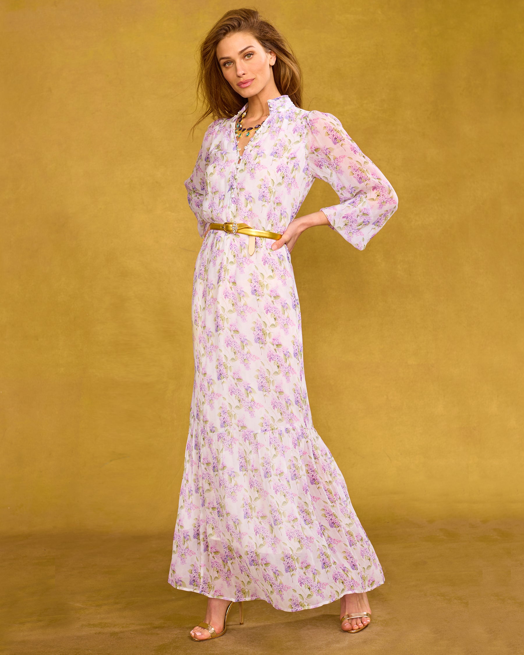 Blythe Maxi Crinkle Chiffon Dress in Lavender Floral