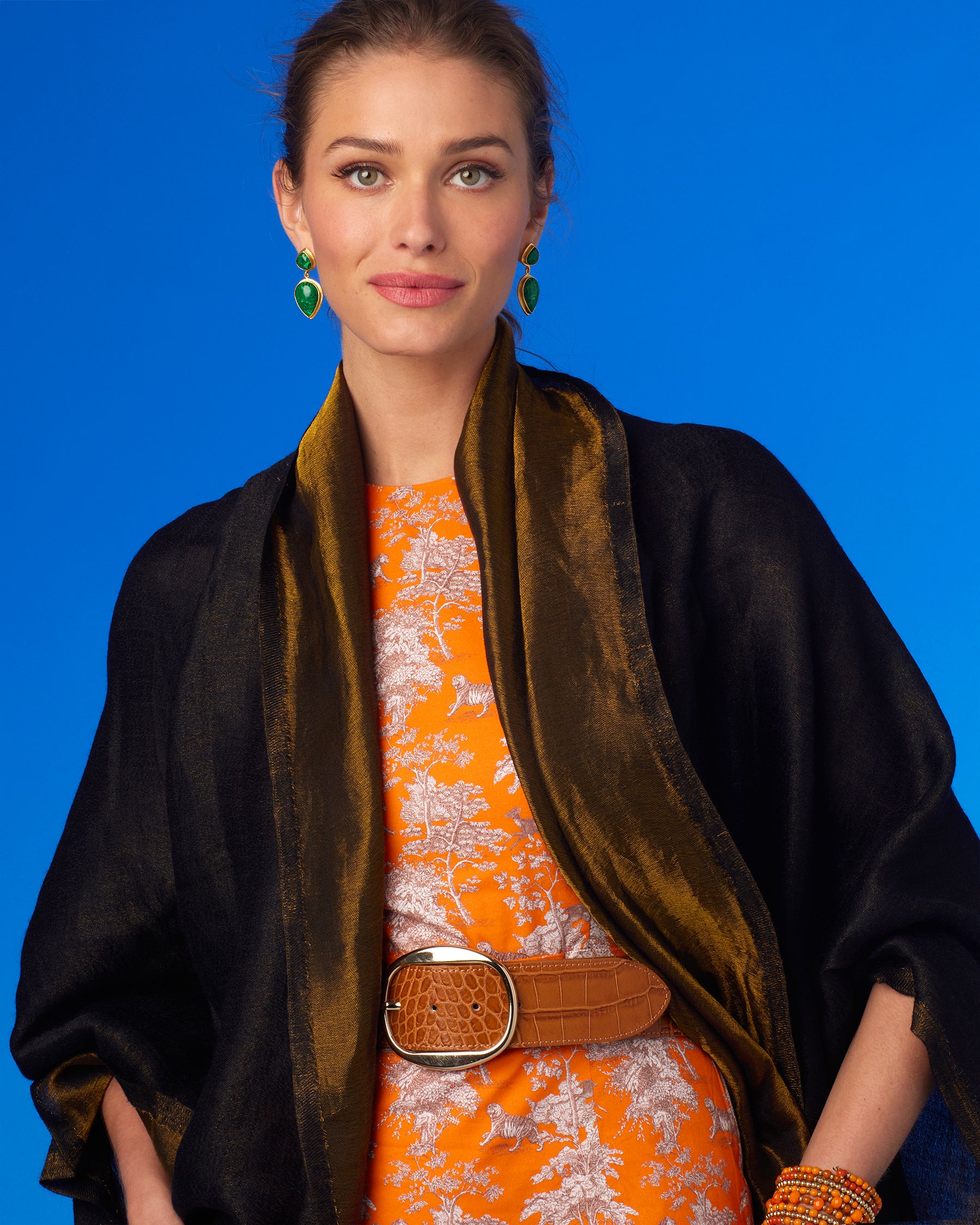 Brinkley Sleeveless Sheath Dress in Orange Tiger Toile