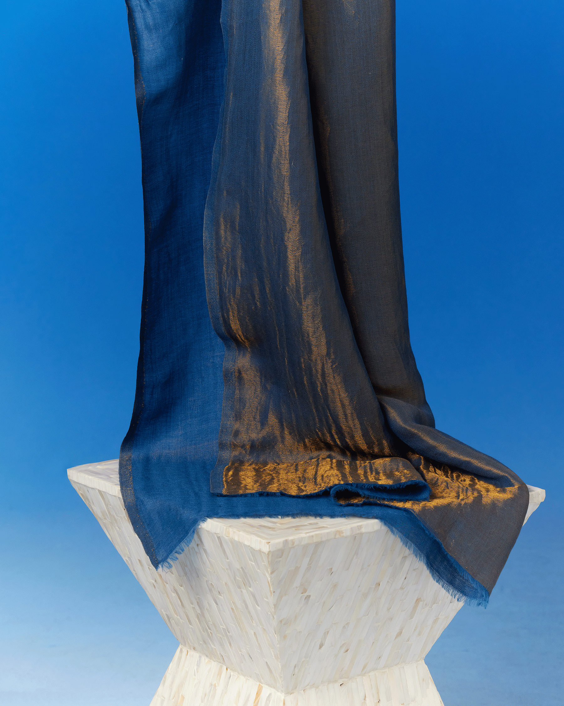 Josephine Reversible Pashmina Shawl in Bronze and Midnight Blue