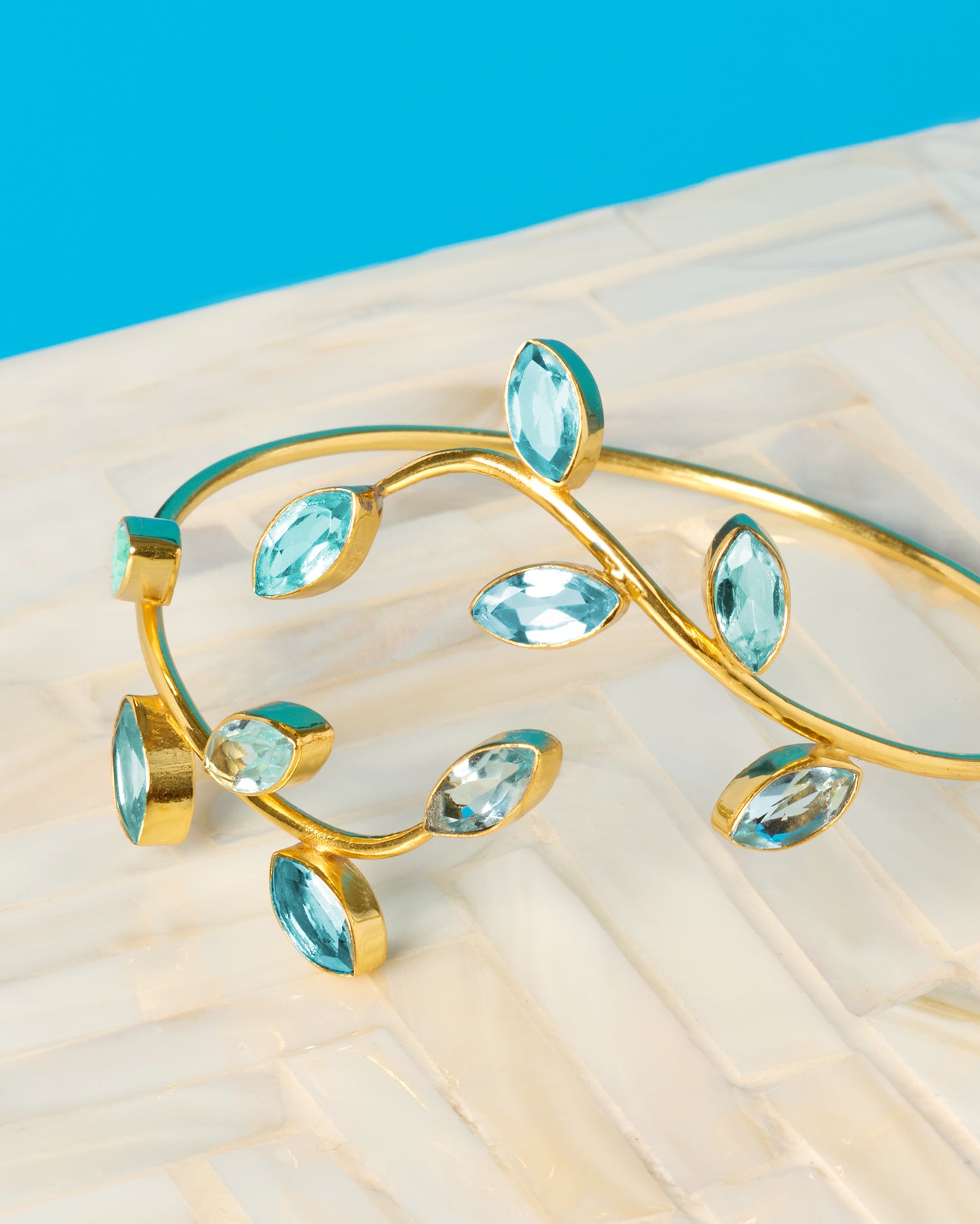 Caitlin Crystal Blue Cuff Bracelet detail