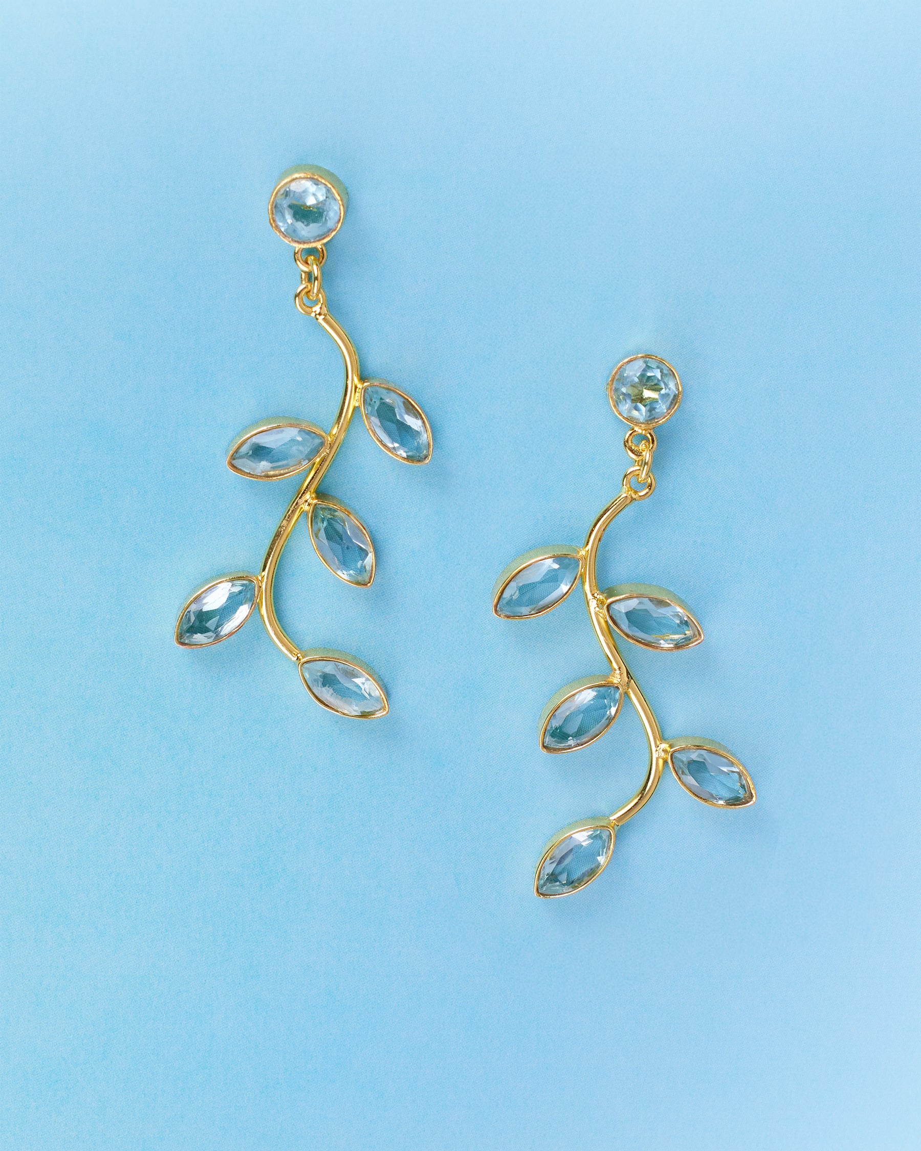 NicoBlu® Caitlyn Crystal Blue Drop Earrings in Vine Branches and Petals