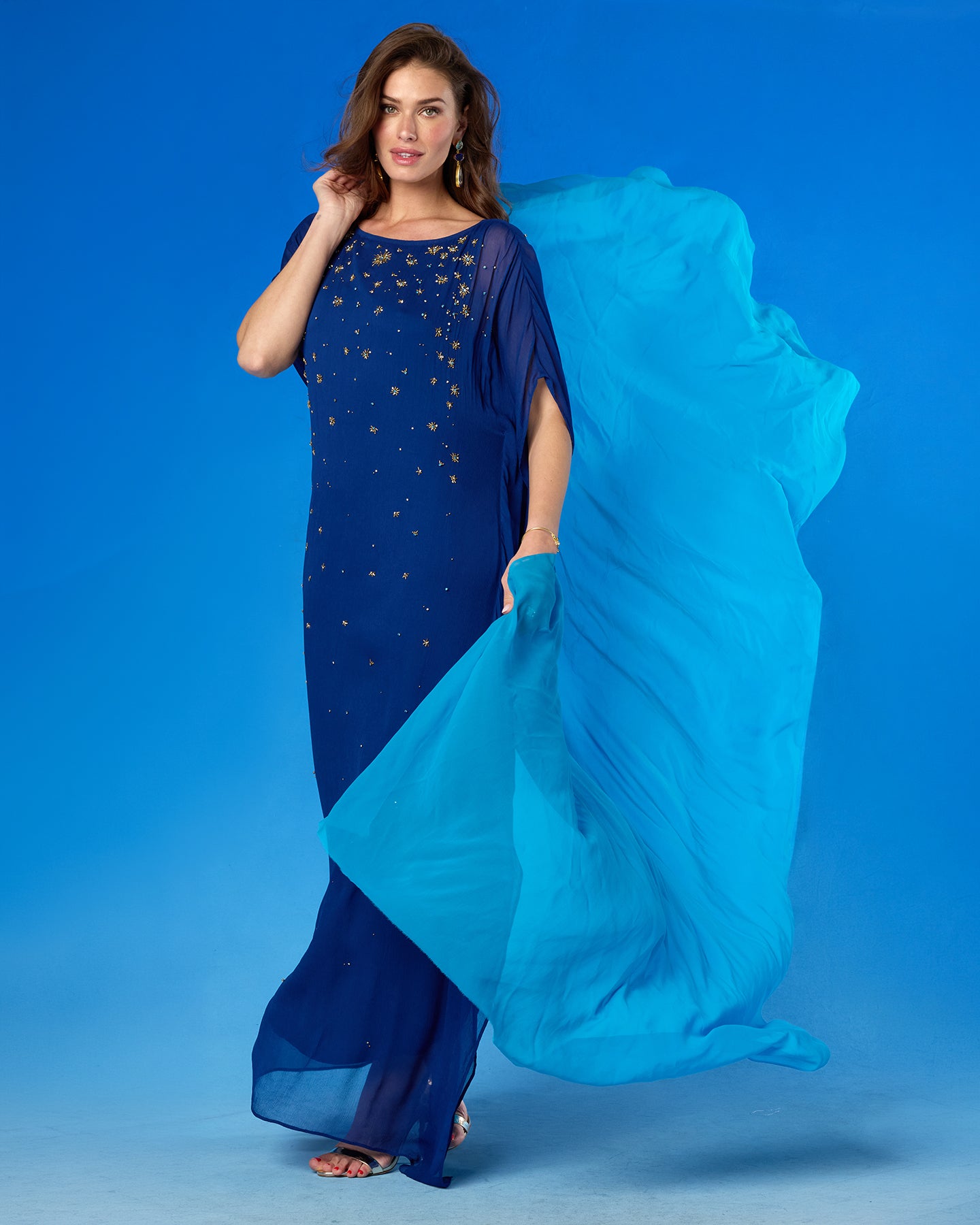 Callista Chiffon Kaftan in Midnight Navy and Celestial Embellishment
