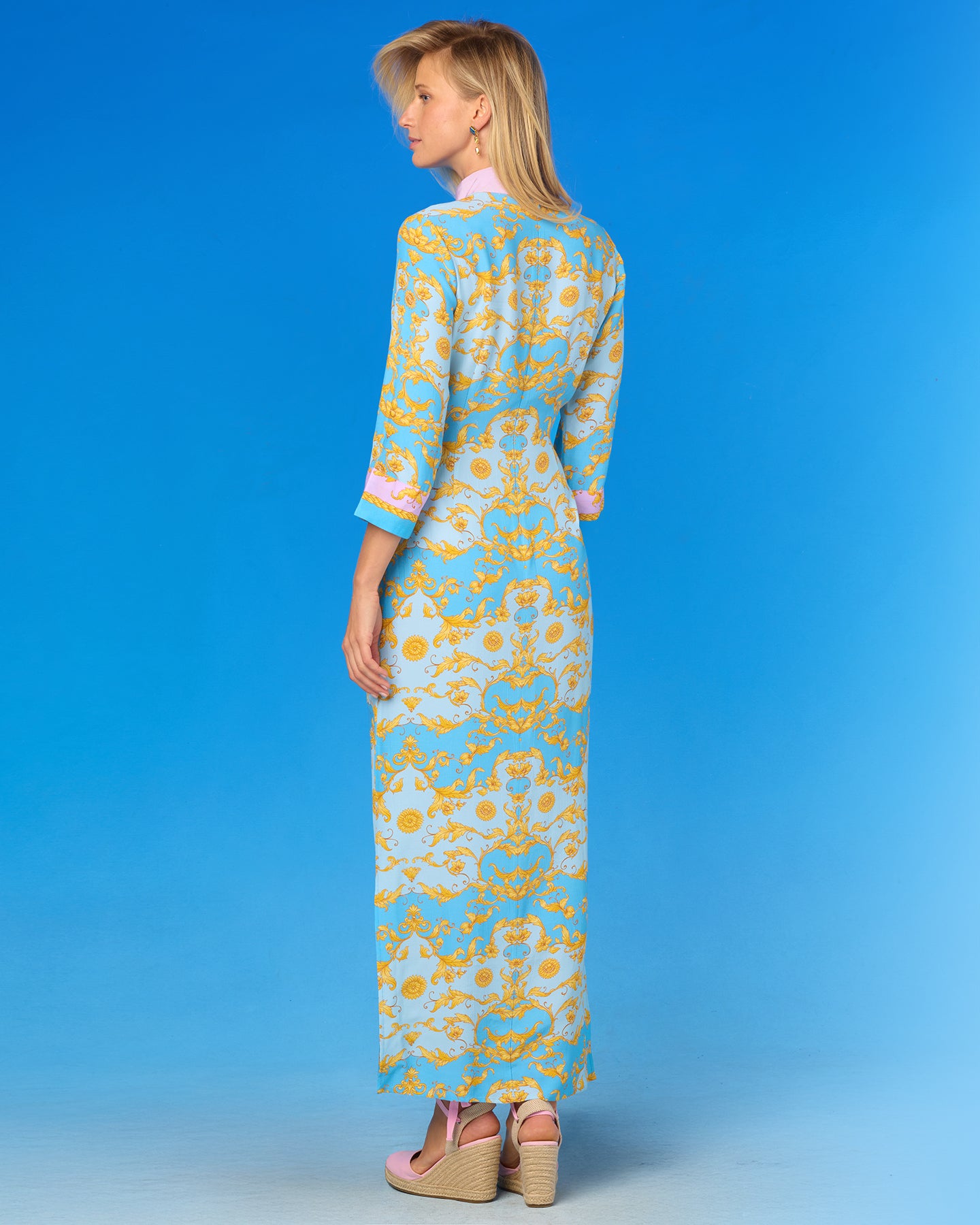 Capri Long Tunic Dress in Cap-Ferrat Baroque Print back vioew