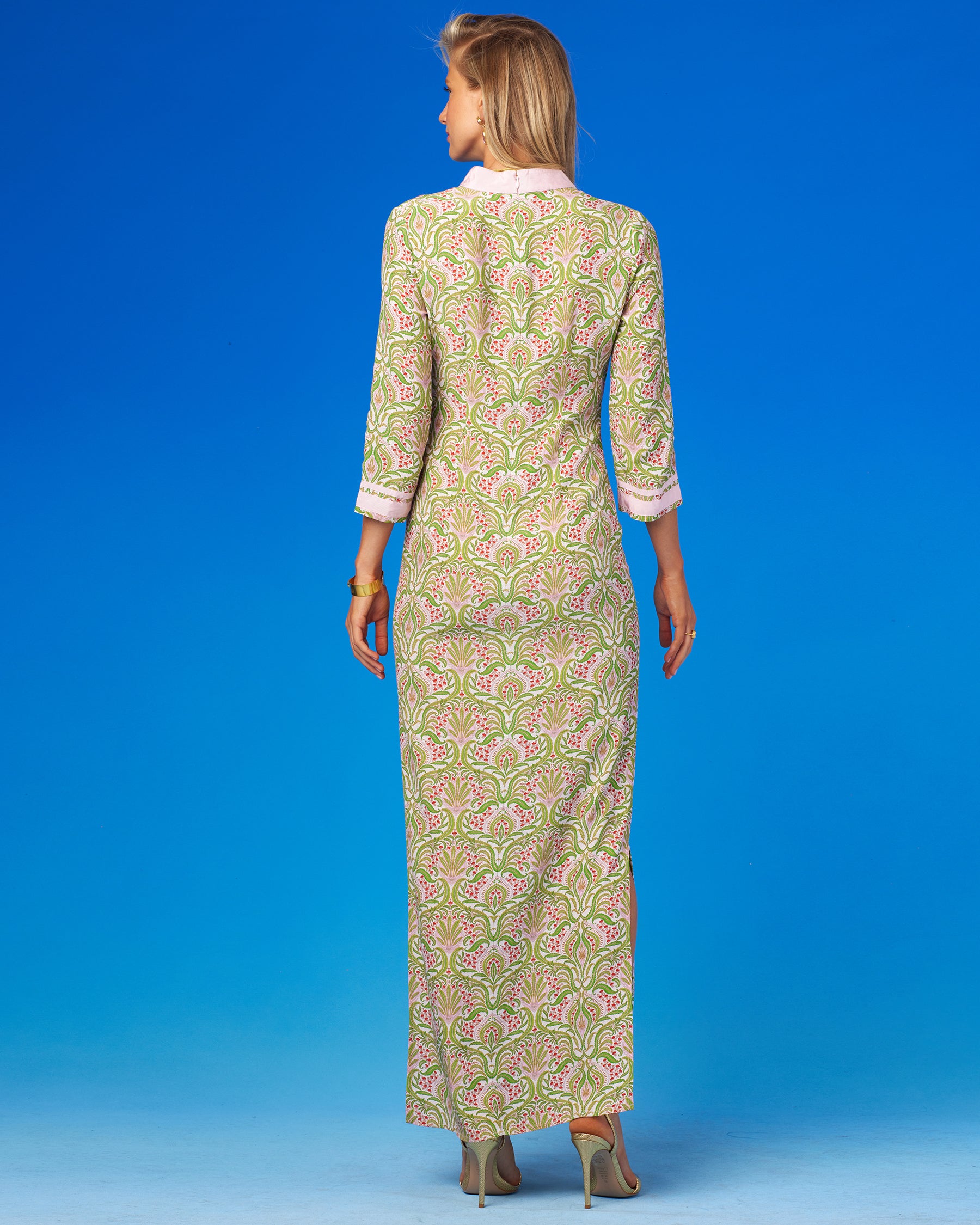 Capri Long Tunic Dress in Delicate Ferns-Back View