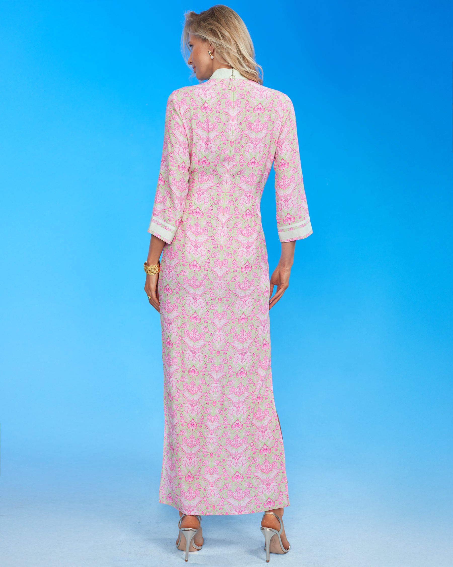 Capri Long Tunic Dress in Shalimar Mint and Pink back view