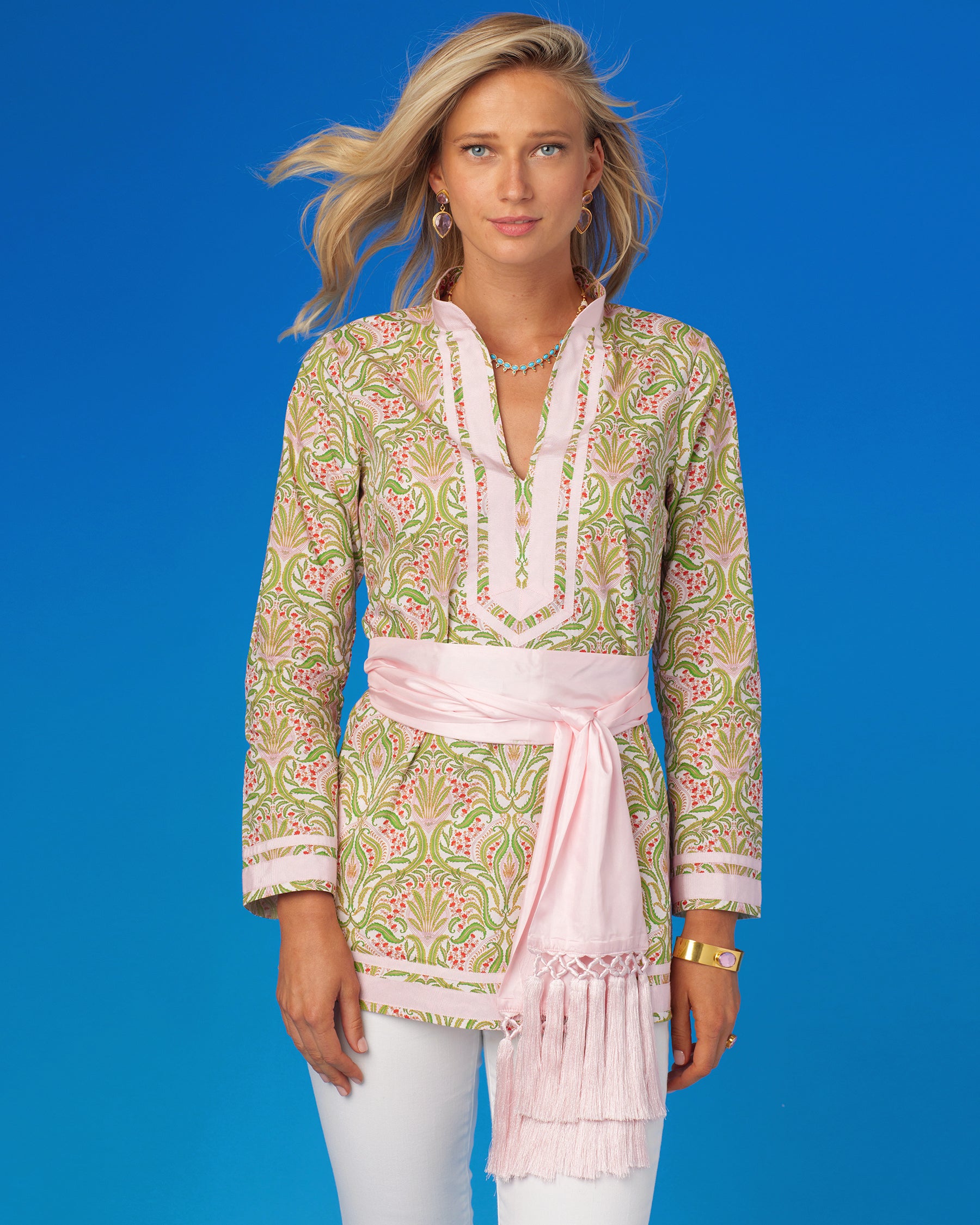 Capri Tunic in Delicate Ferns-Wearing the Cosima Sash belt