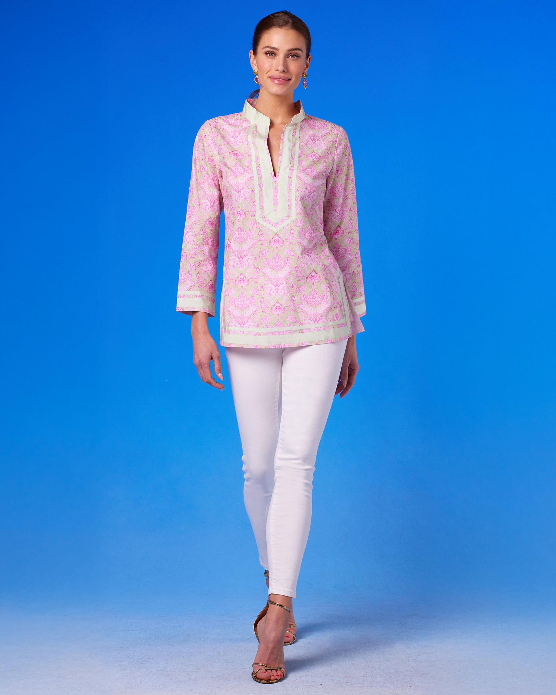 Capri Tunic in Shalimar Mint and Pink front view