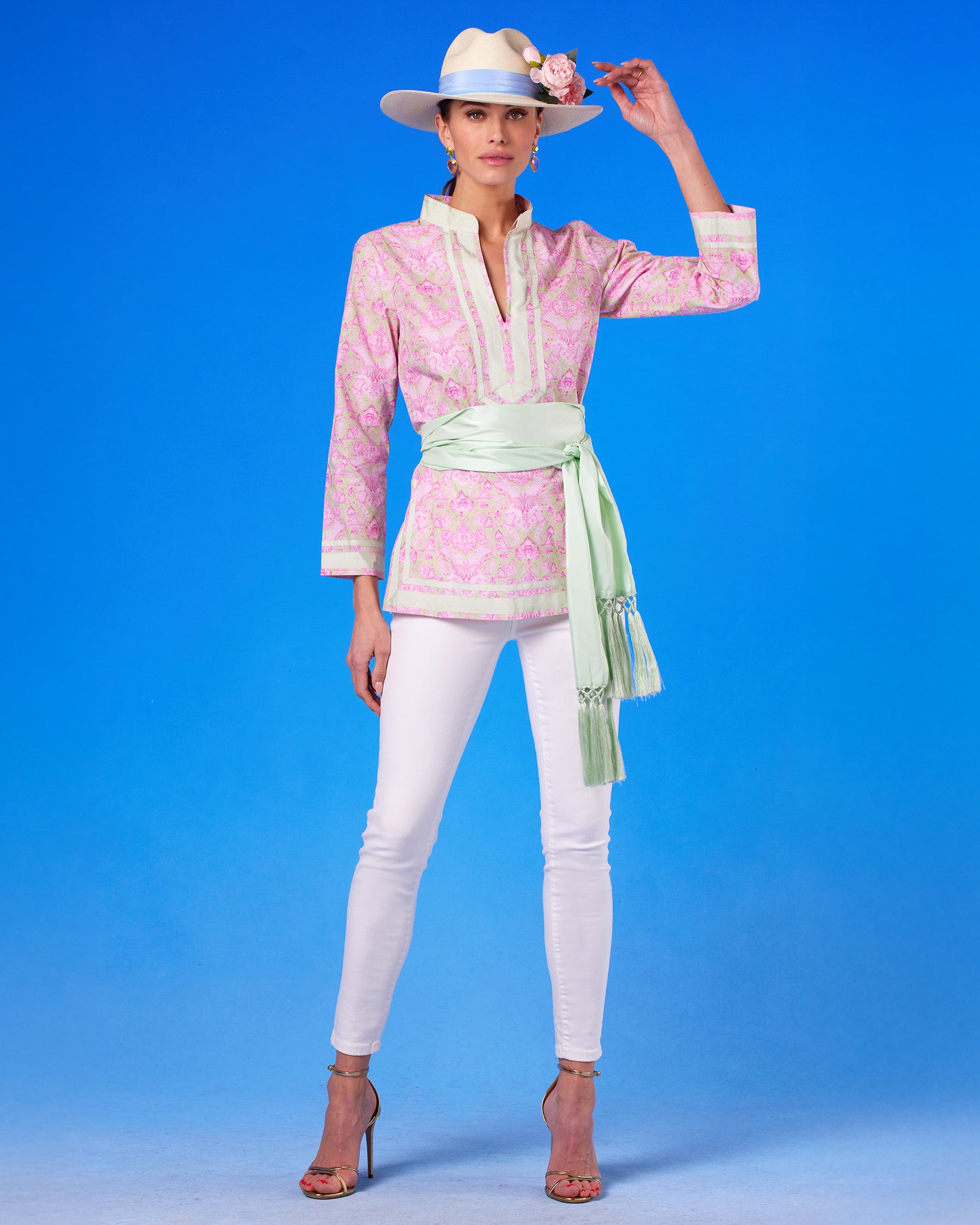 Capri Tunic in Shalimar Mint and Pink front view