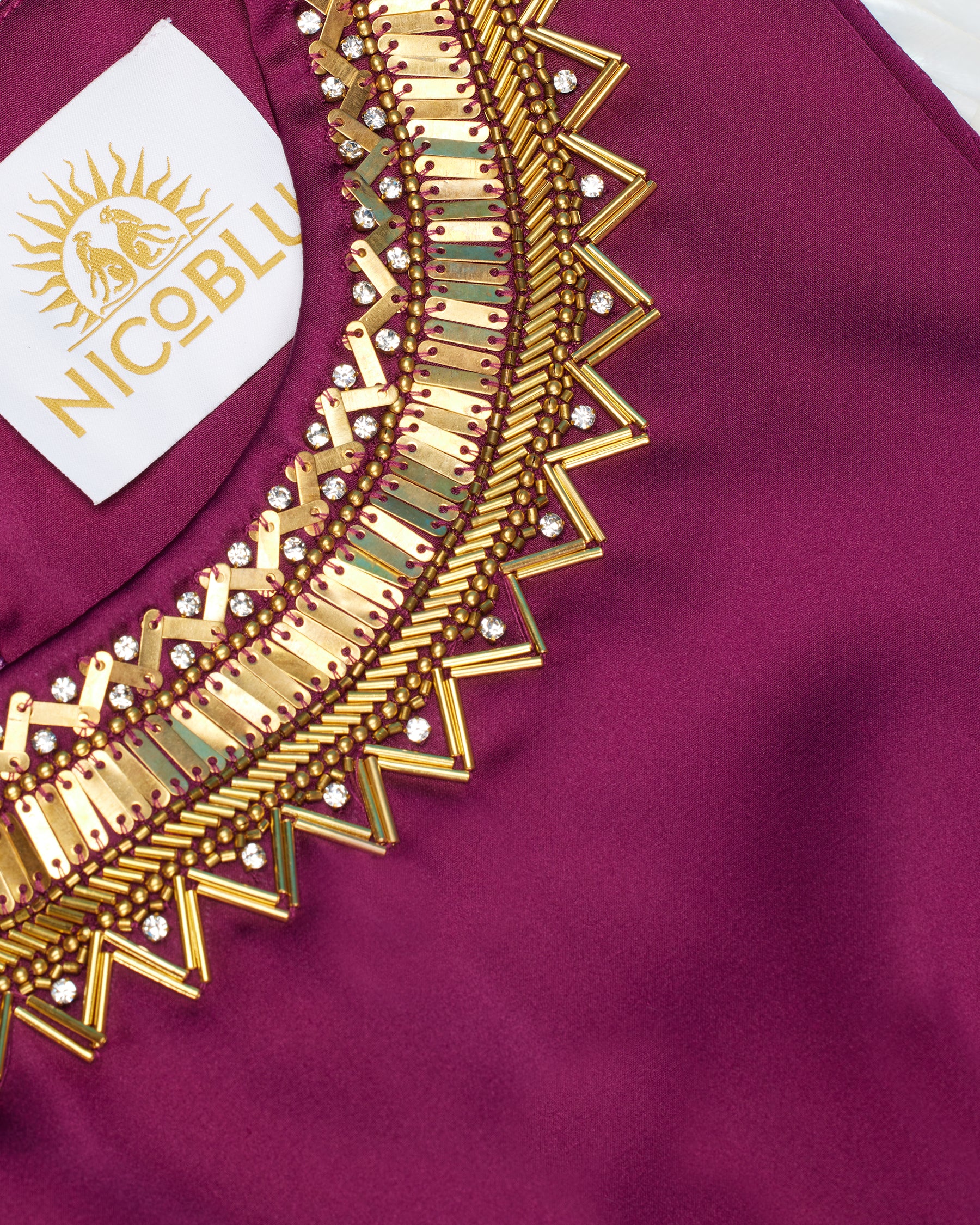 Catalina Ruby Red Midi Sheath Dress and Gold Embellishment-Detail