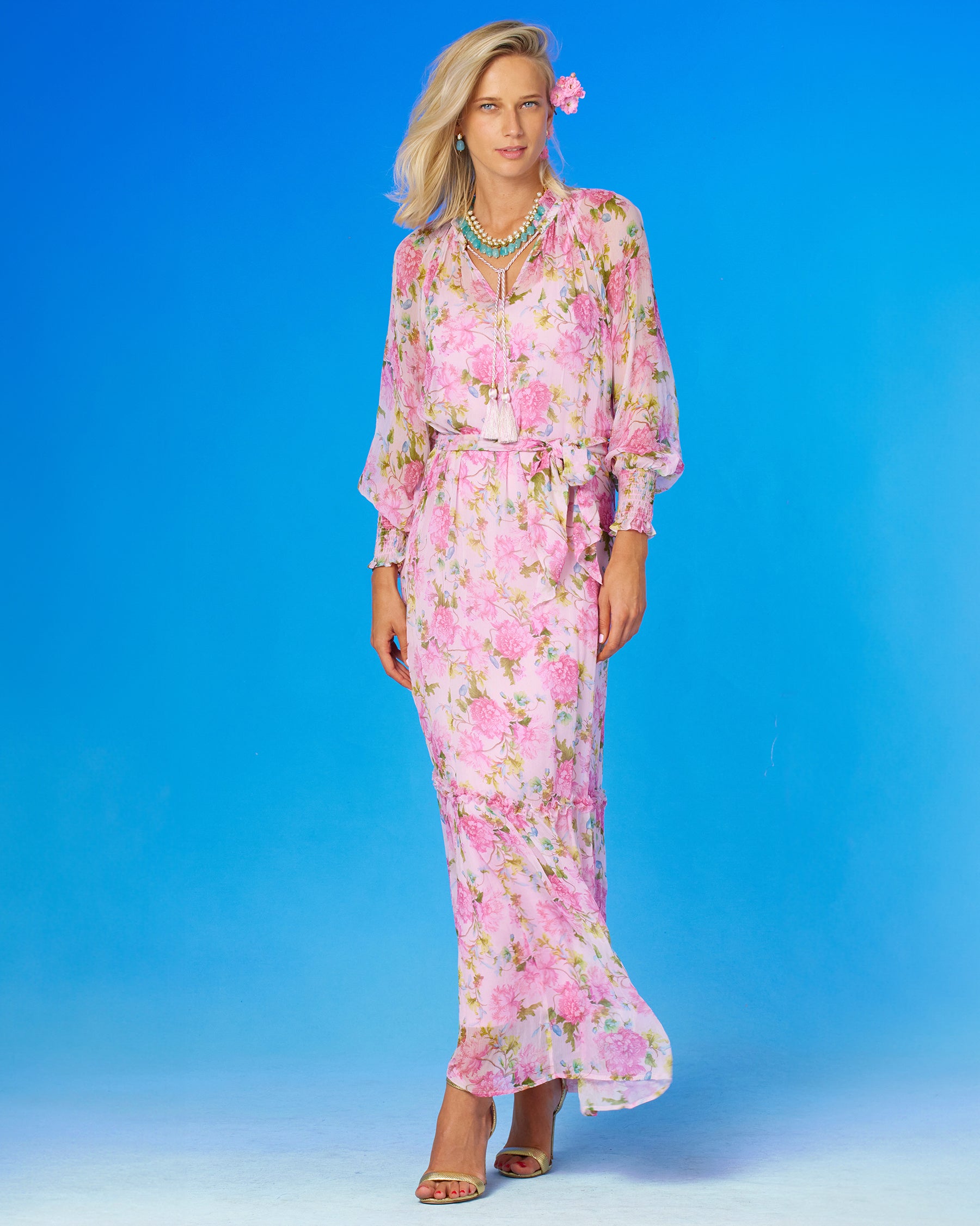 NicoBlu Celine Maxi Crinkle Chiffon Dress in English Roses NicoBlu Celine Maxi Crinkle Chiffon Dress in English Roses