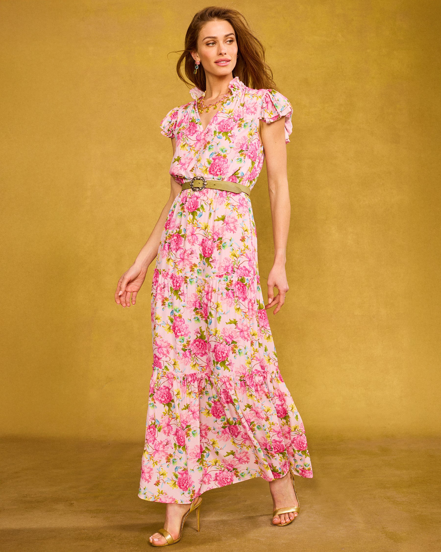 Charlotte Flutter Sleeve Maxi Dress in English Roses