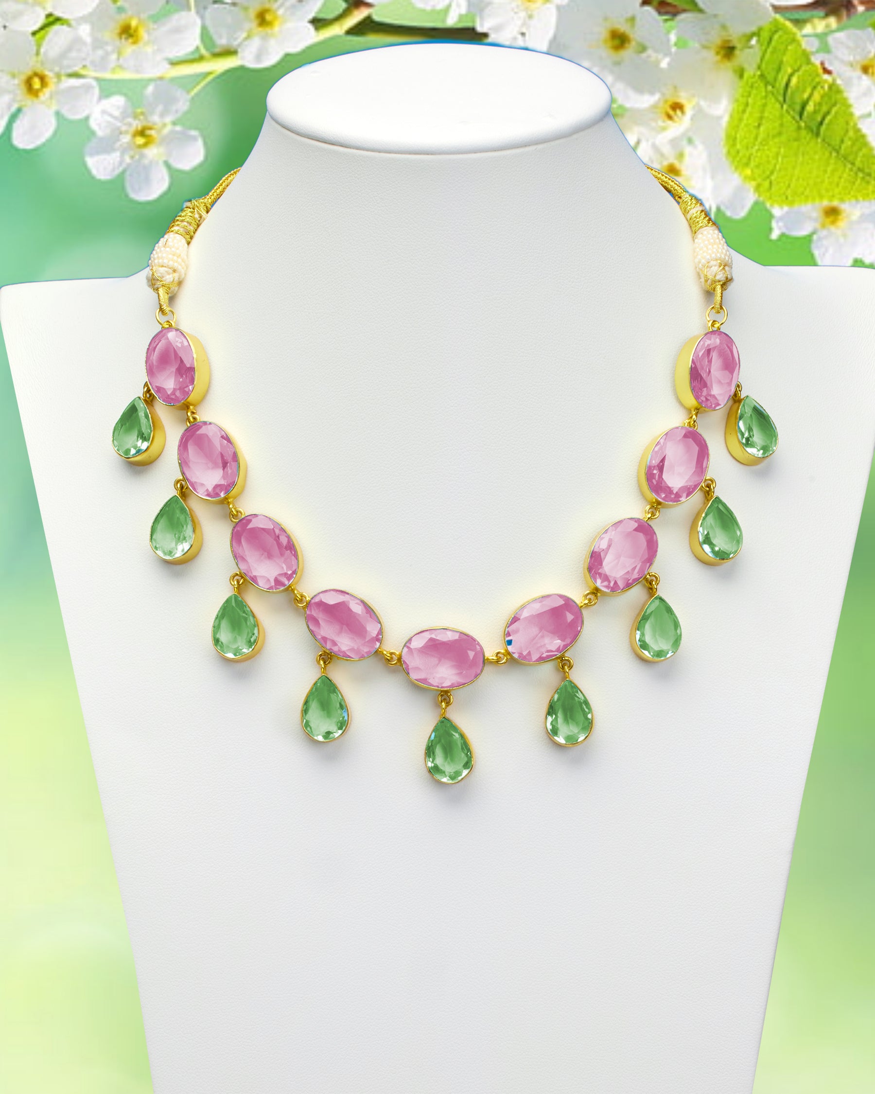 NicoBlu® Chiara Dewdrop Necklace in Blush Pink and Mint Green