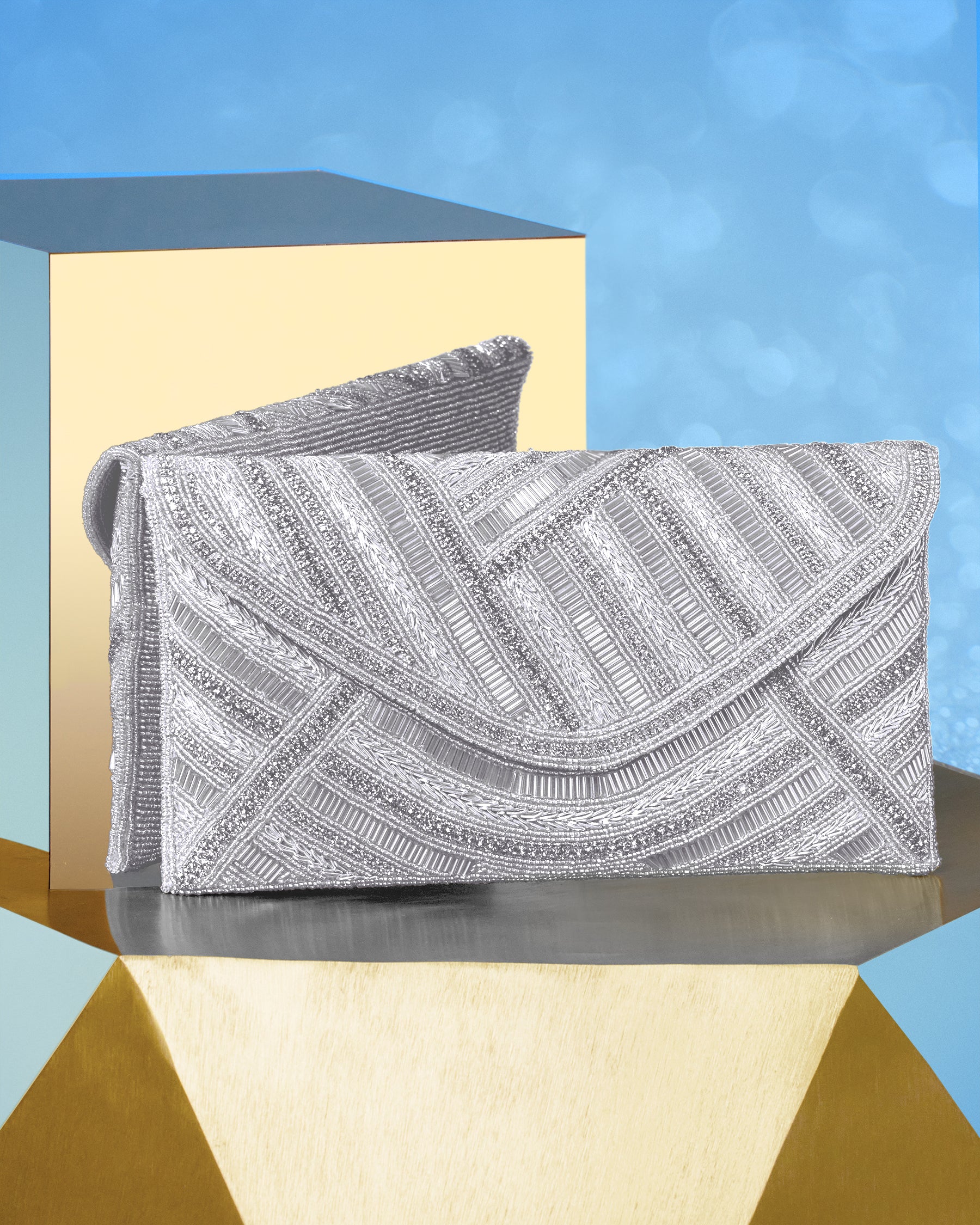 Betty Clutch in Beaded Silver