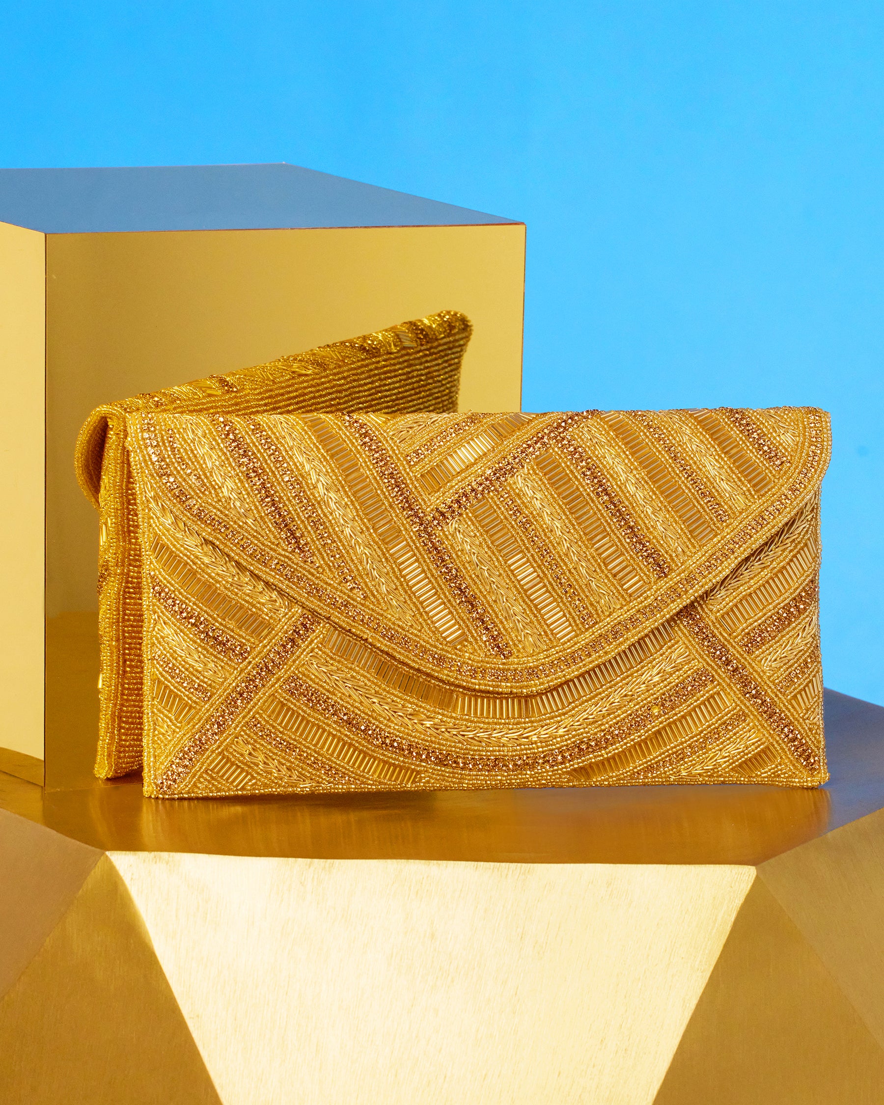 gold dress bag Gold Metallic Woven Clutch Handbag - Women's Accessories