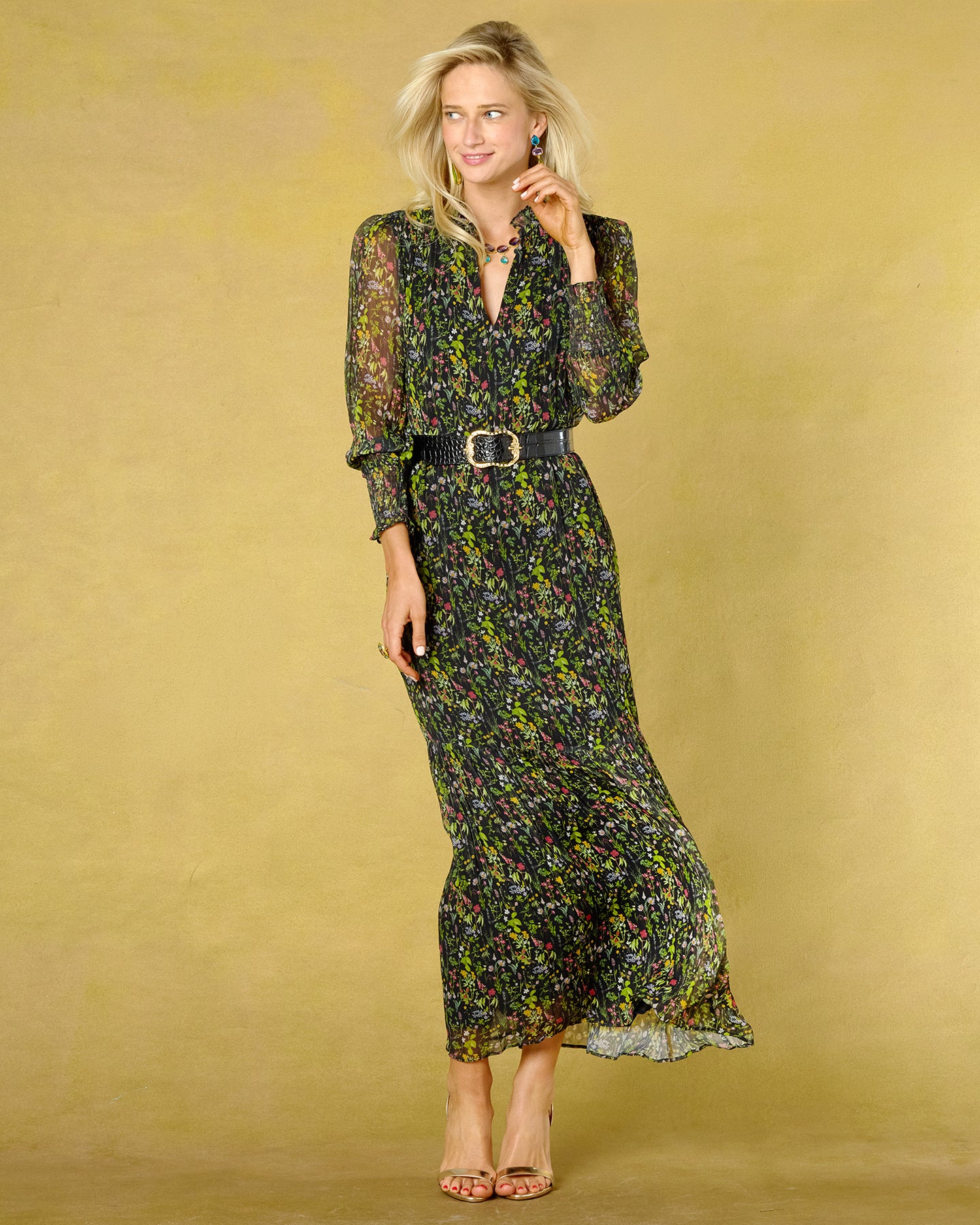 Colette Chiffon Dress in Twilight Meadow front view