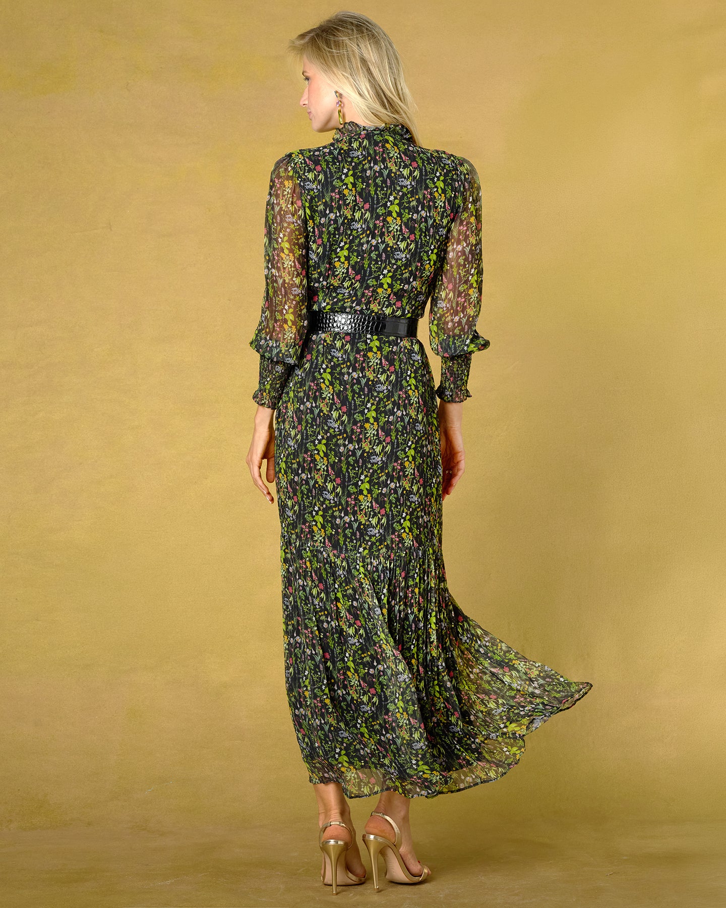 Colette Chiffon Dress in Twilight Meadow back view