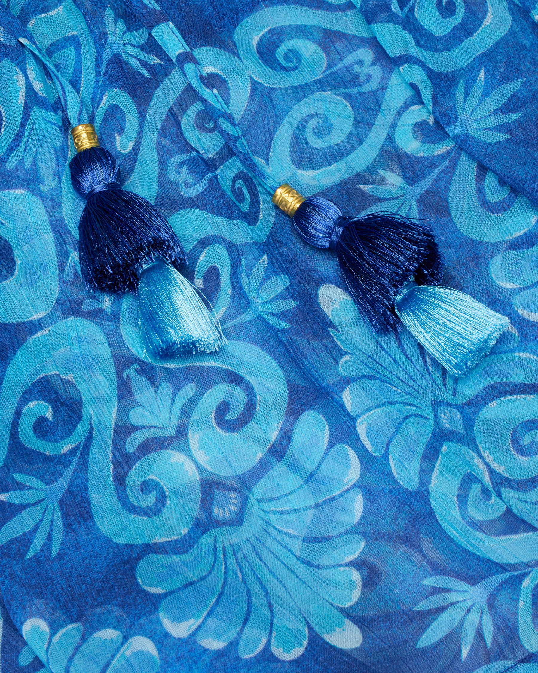 Fulvia Poncho in Crinkle Chiffon in Mediterranean Swirl Print