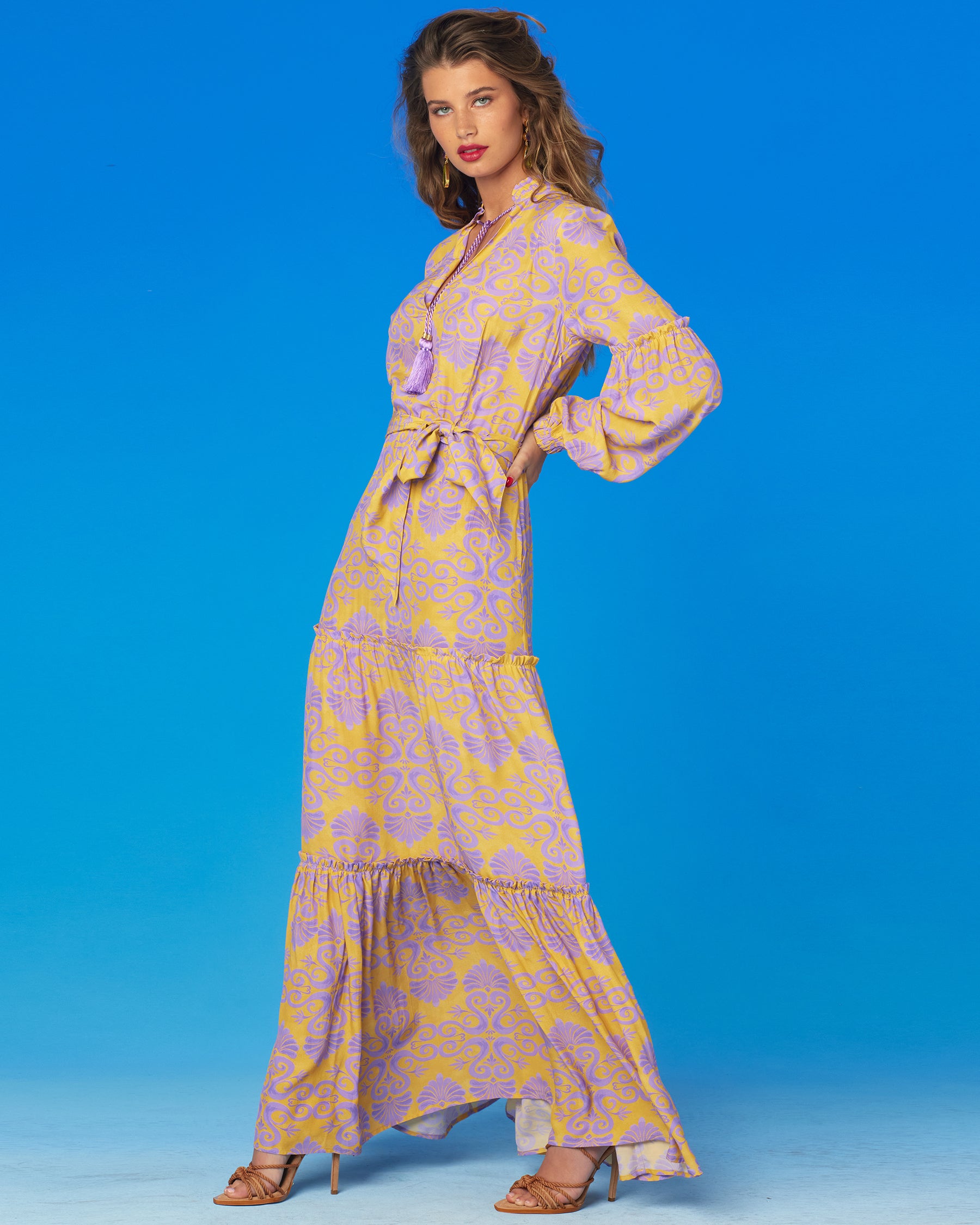 Sabina Maxi Dress in Mediterranean Swirl Motif-Side view