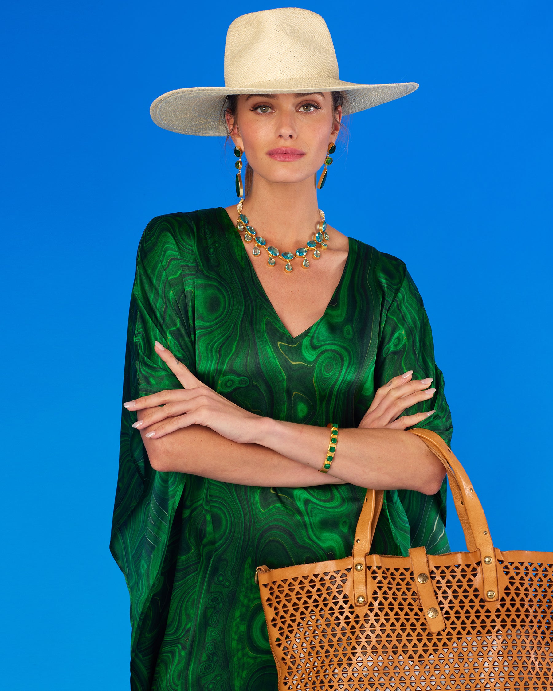 Esmeralda Silk Kaftan in Precious Malachite