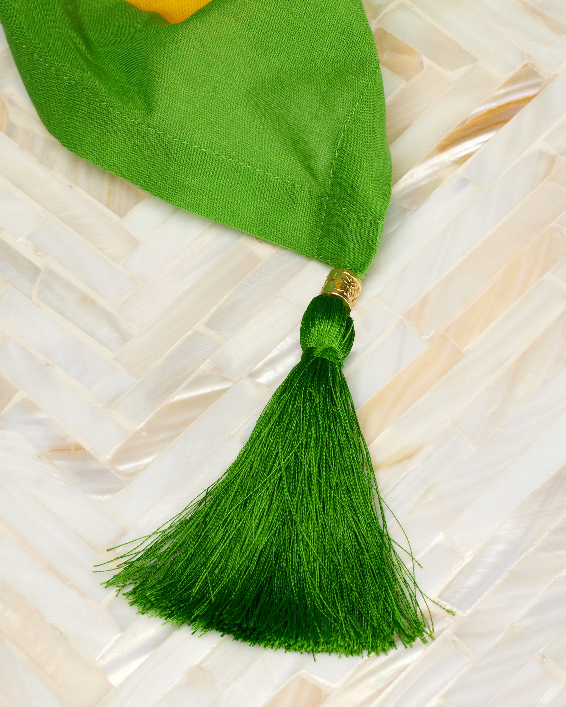 Flora Organic Cotton Pareo in Yellow-Tassel Detail