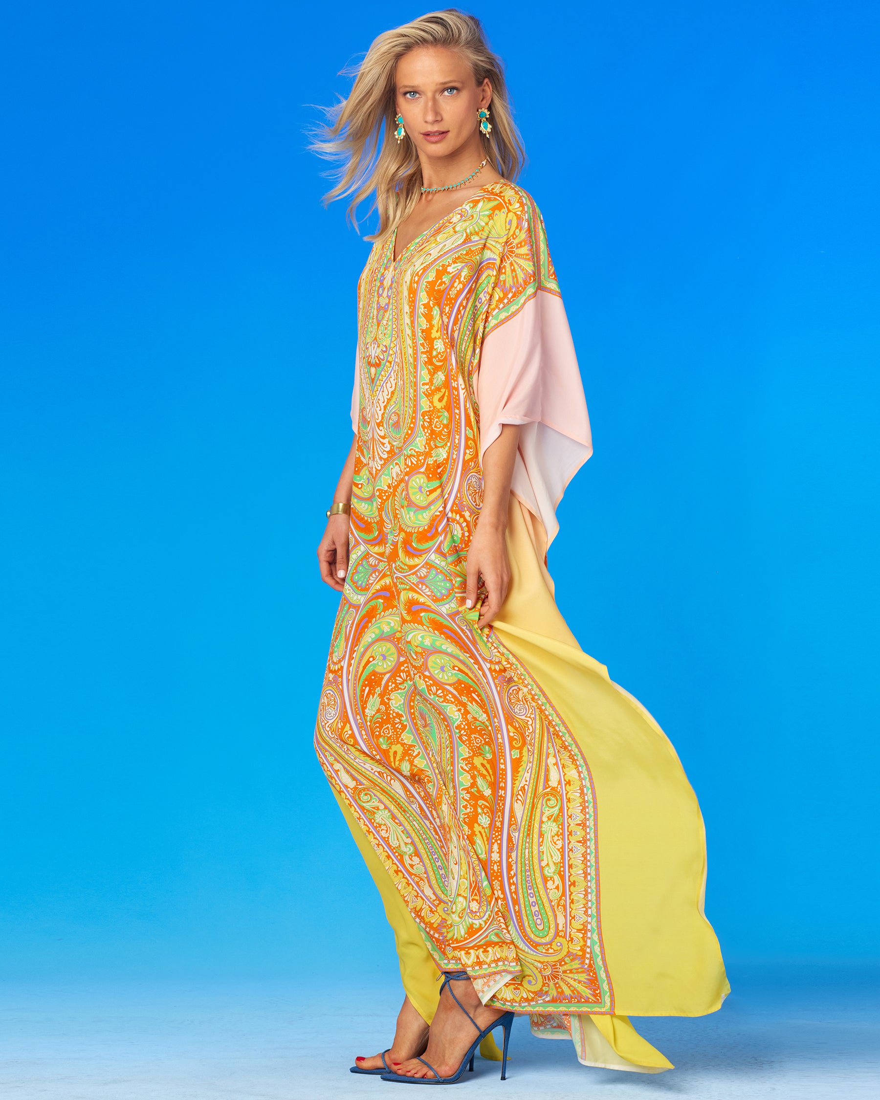 Gaia Kaftan in Sun-Kissed Paisley-Side View