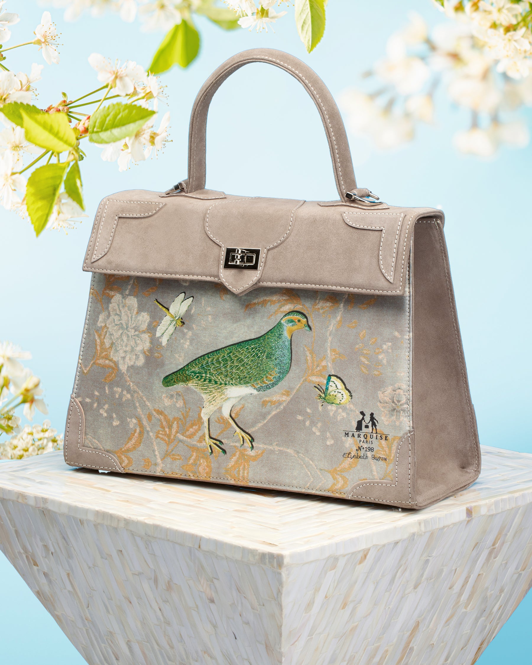 Marquise Paris Marquise Le Perdreau Top Handle Shoulder Bag in Sand-Three Quarter View