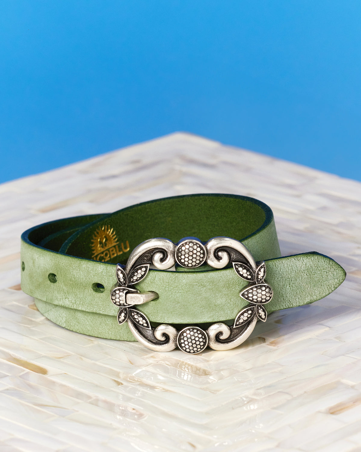 NEW CLOSED women\'s leather belt in clover green Green Pueblo Waxed Tie-up Women Belt | TheGoodBelts main image 4