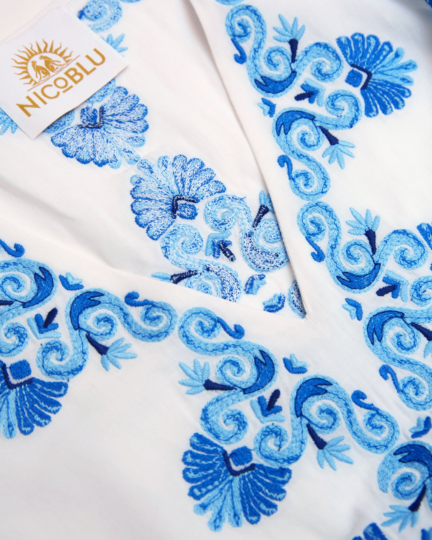 Menorca Long Kaftan Dress and Grecian Motif Embroidery-Detail of embroidery