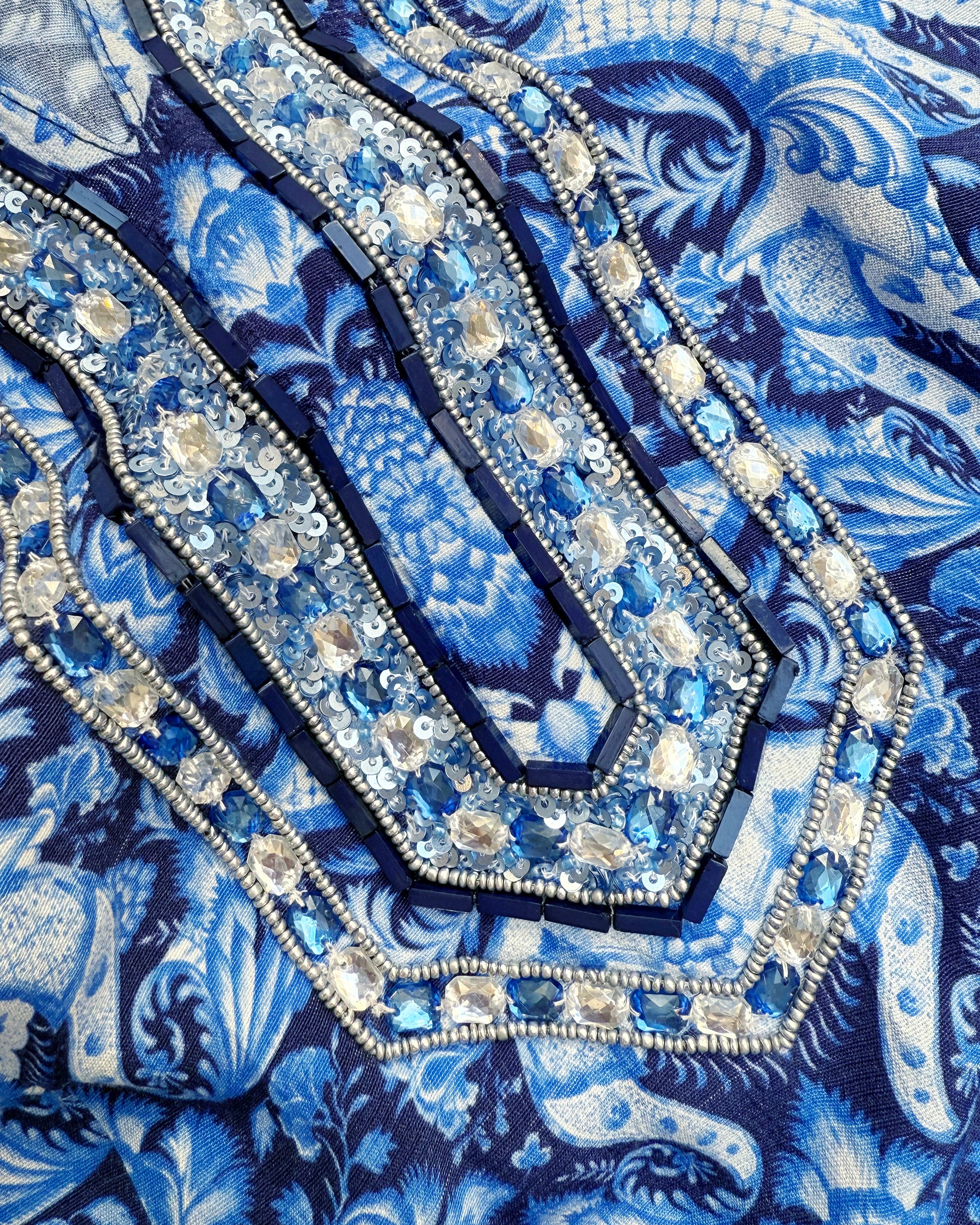 Shalimar Long Tunic Dress in Navy Jewel Embellishment