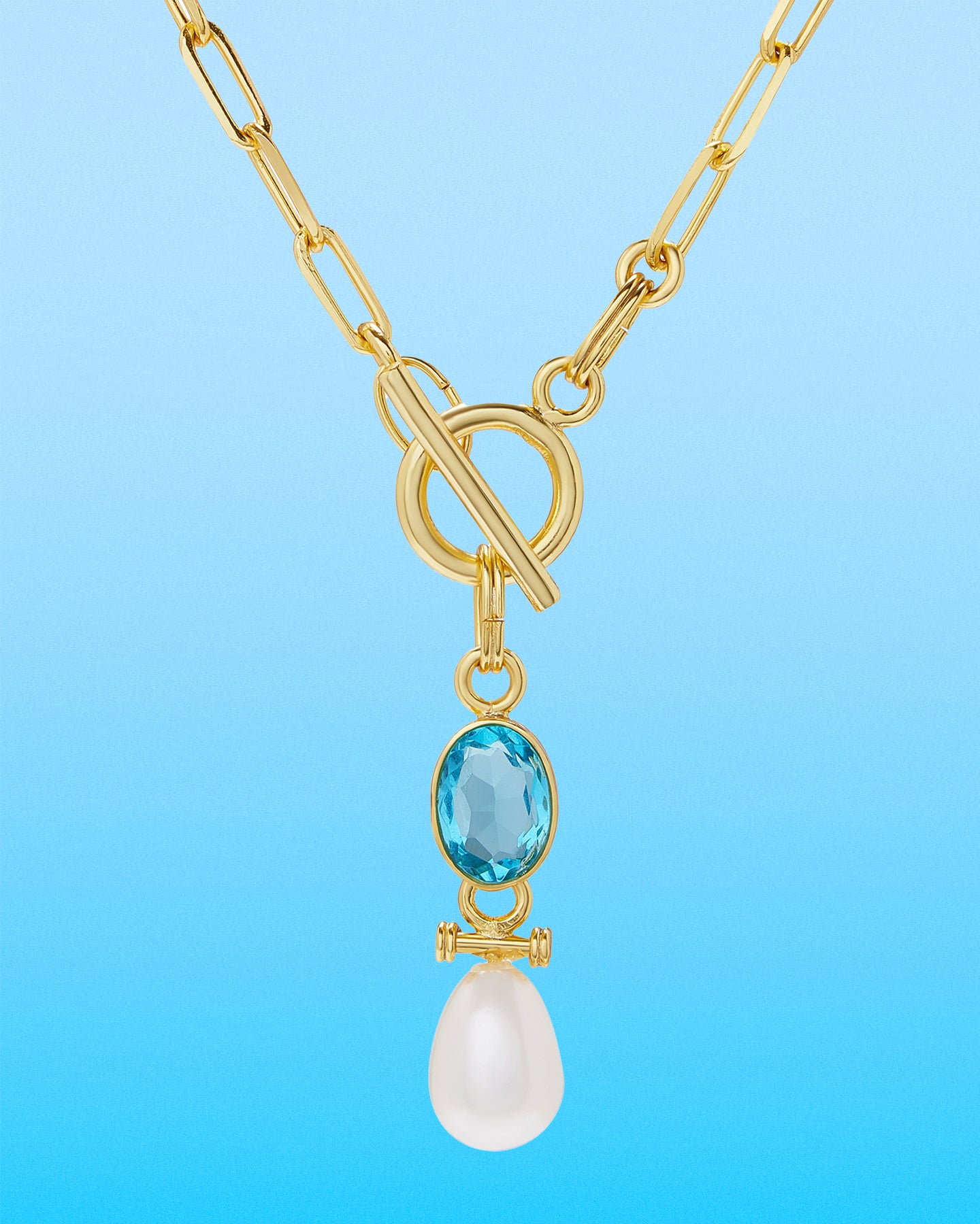 Inez Pearl Pendant Necklace in Aquamarine Crystal