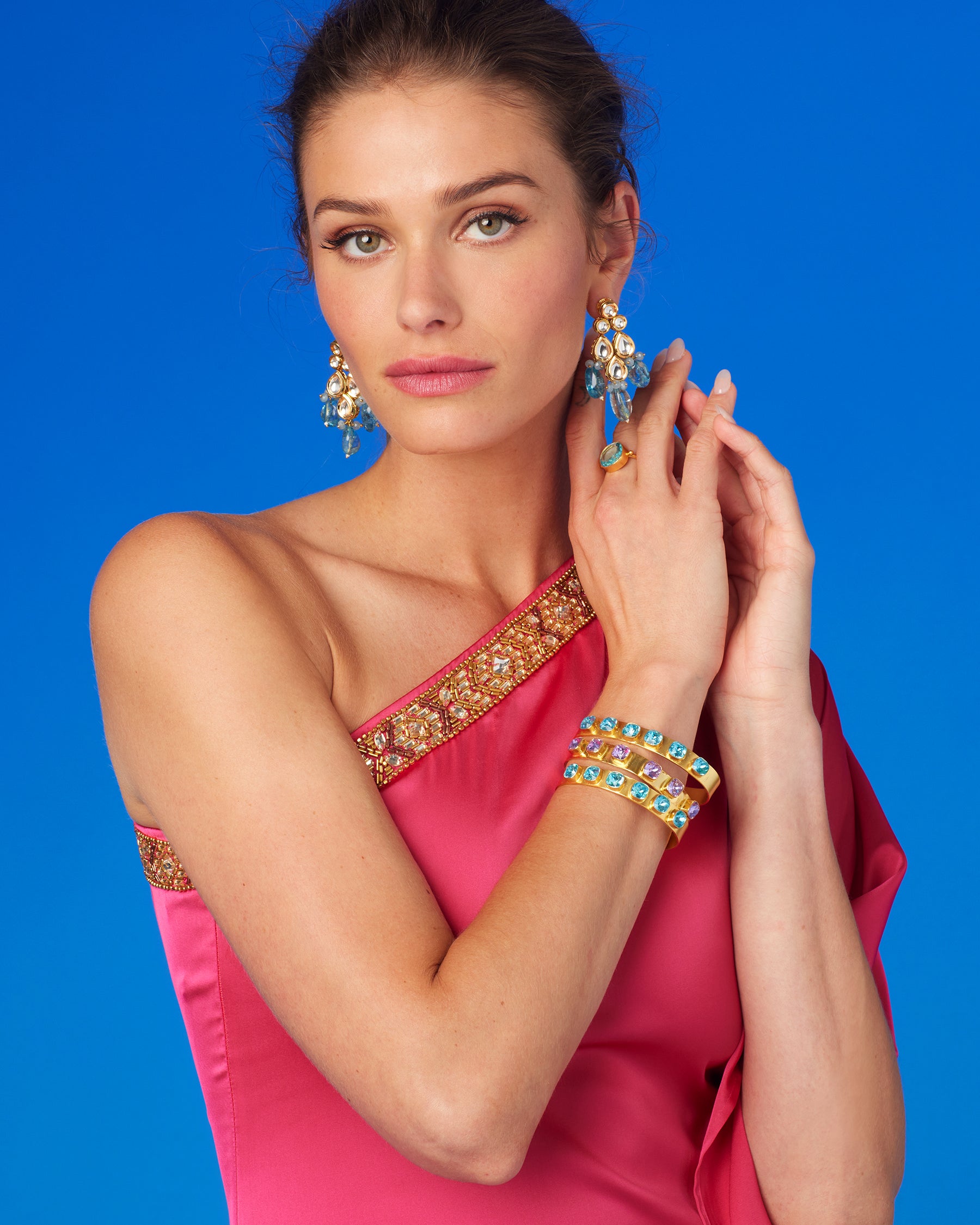 Isadora One Shoulder Fitted Maxi Dress with Embellishment-Portrait