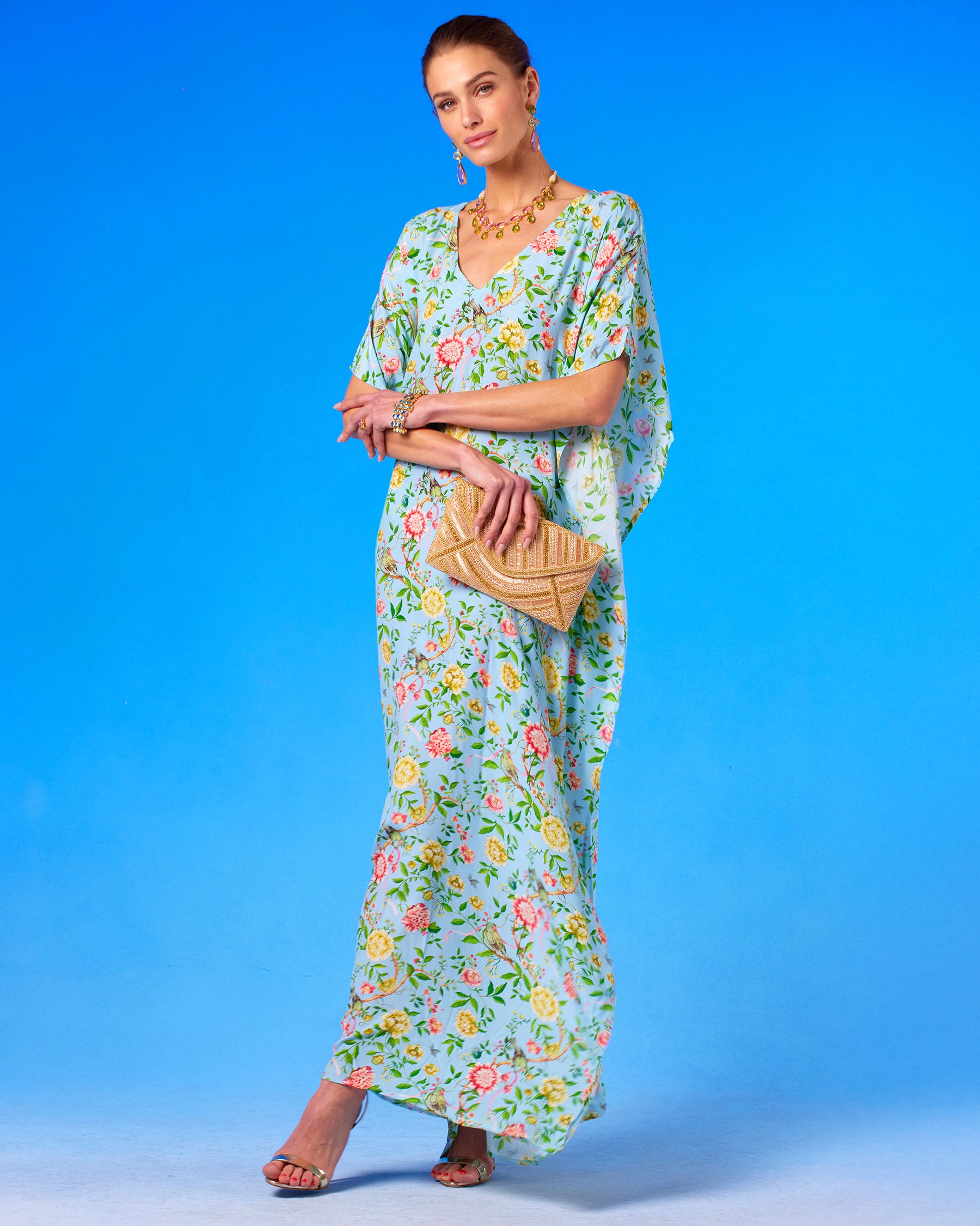 Kallista Kaftan in Antibes Florals front view